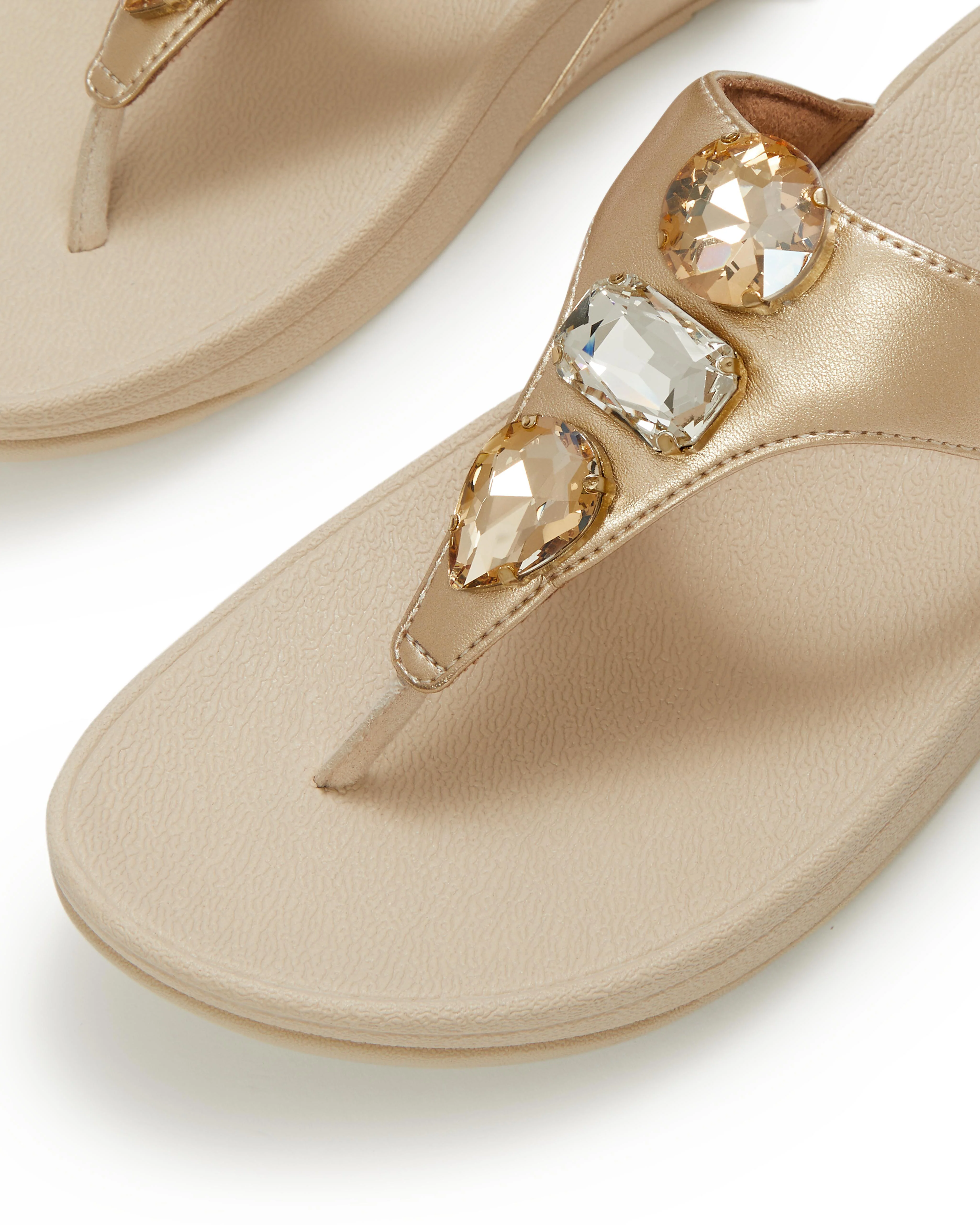FitFlop Womens Lulu Ultra-Jewel Metallic Toe-Post Sandals - Platino 675 - Image 3