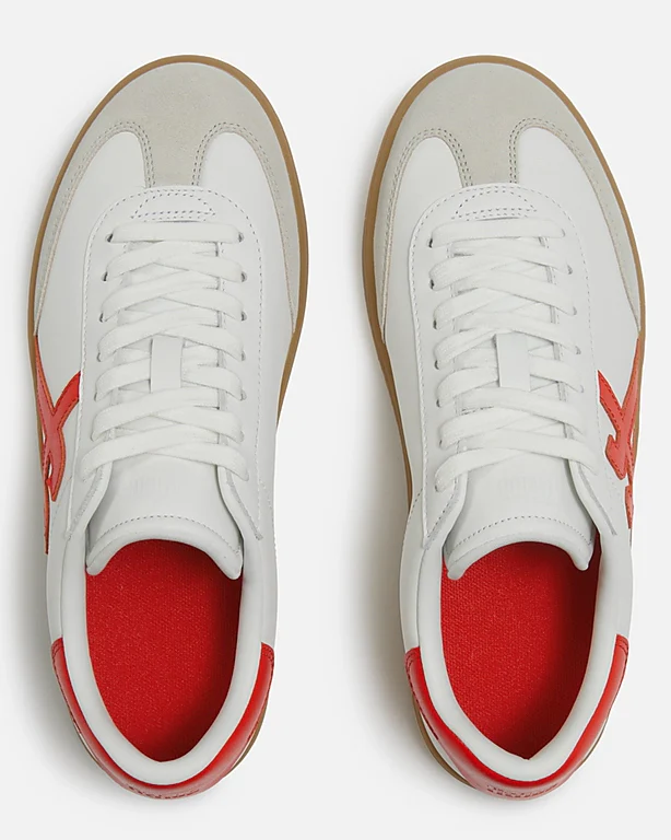 FitFlop Womens The Dash T-Toe Leather Trainers - Urban White/Rich Red E06 - Image 2