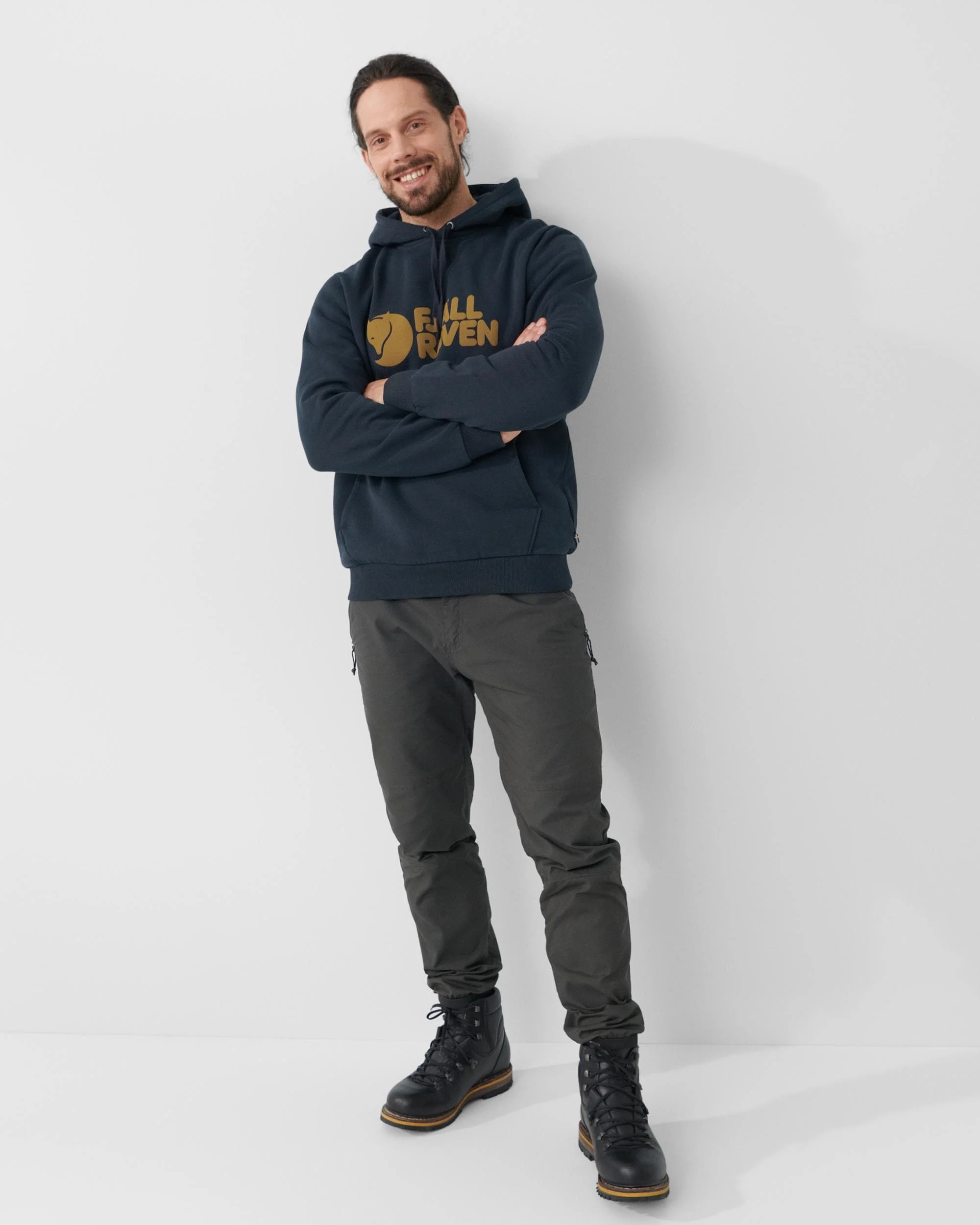 Fjallraven Logo Mens Hoodie - Dark Navy 555 - Image 3
