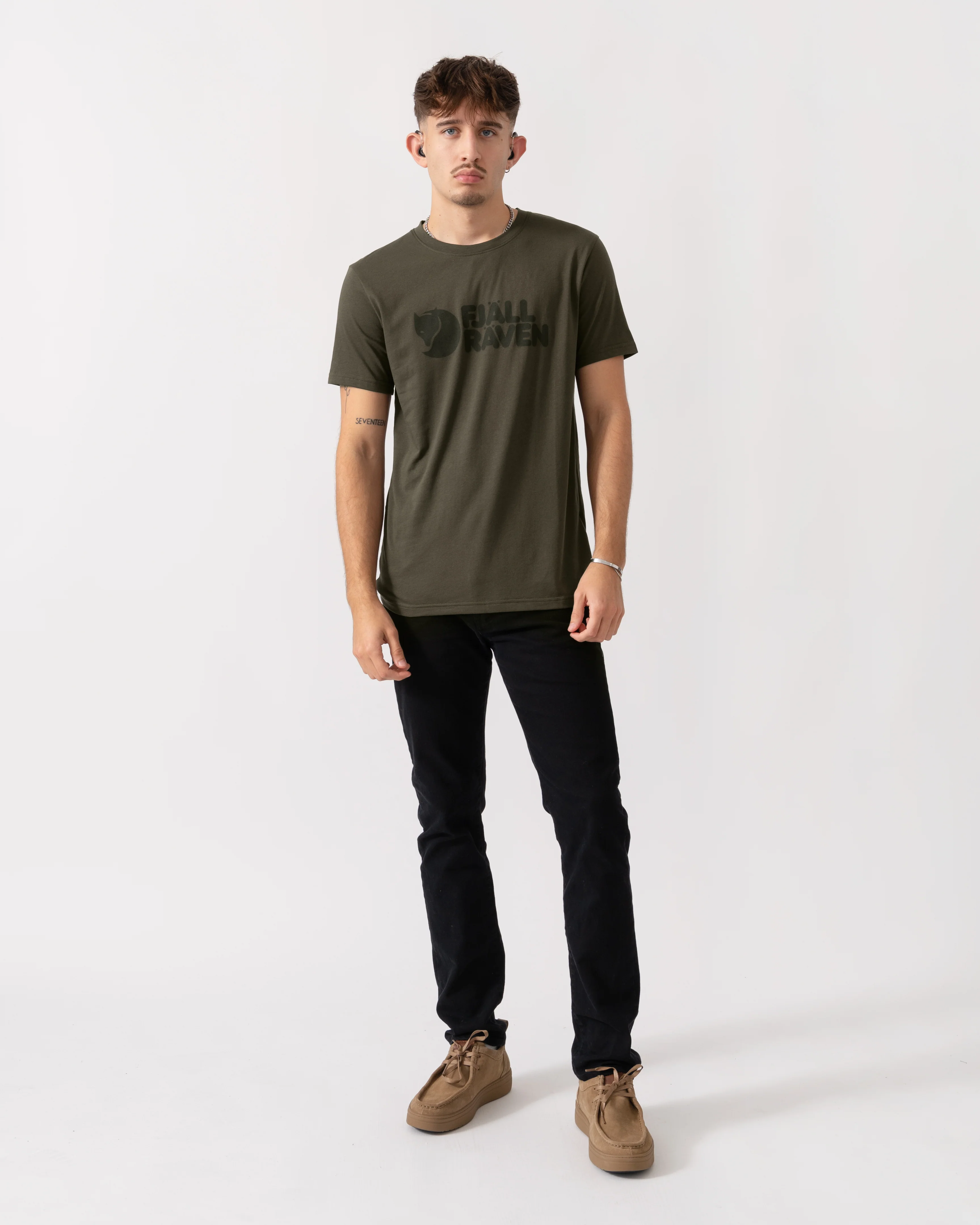 Fjallraven Logo Mens T-Shirt - Dark Olive 633 - Image 2