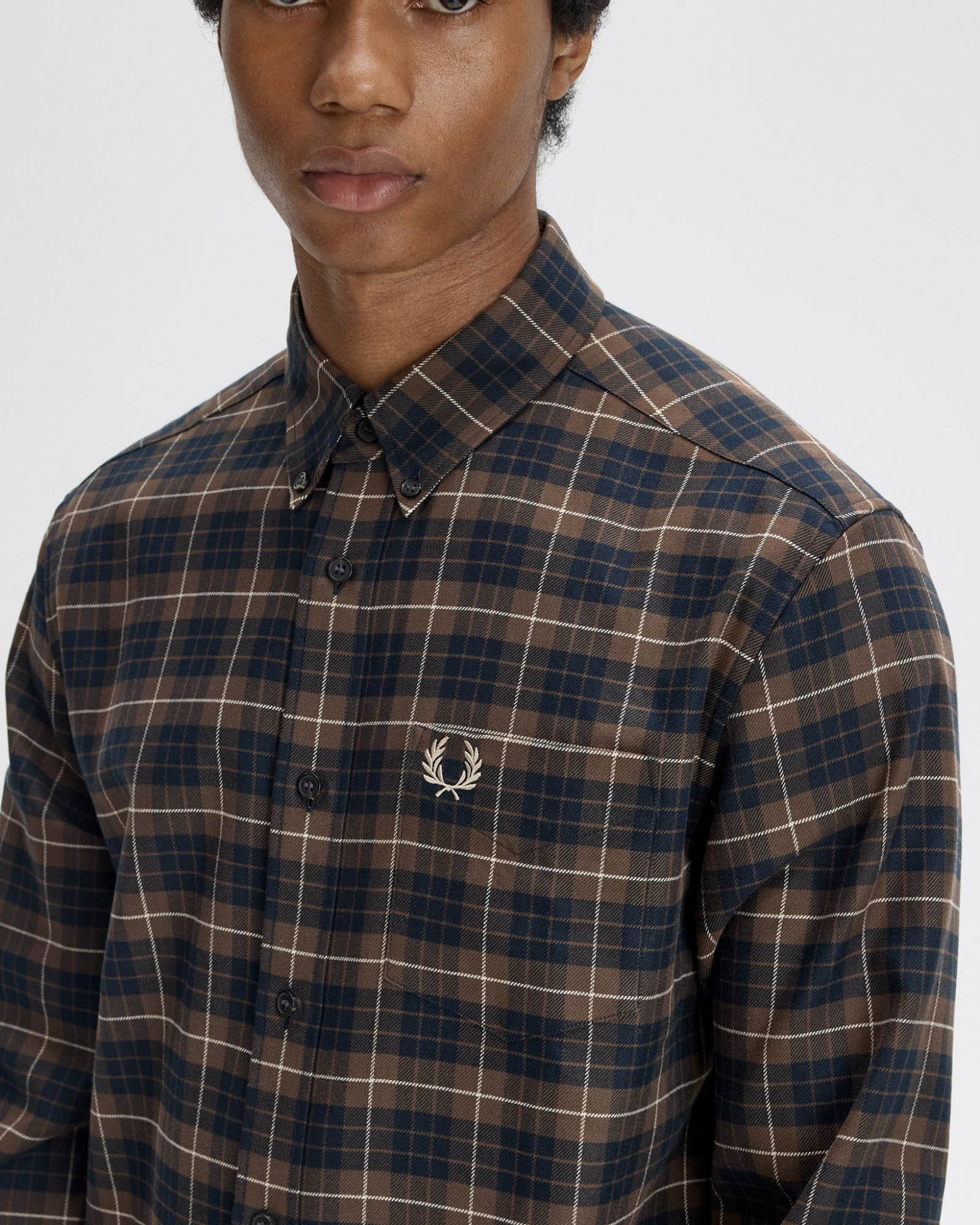 Fred Perry Brushed Twill Tartan Shirt - Burnt Tobacco Q21 - Image 2
