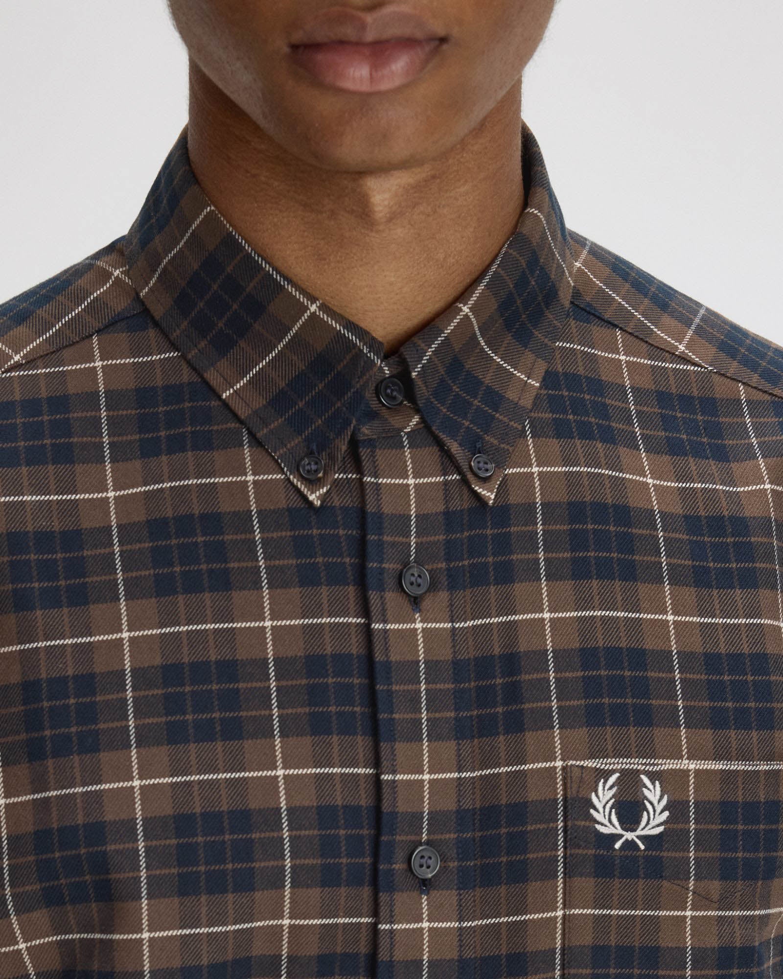 Fred Perry Brushed Twill Tartan Shirt - Burnt Tobacco Q21 - Image 3