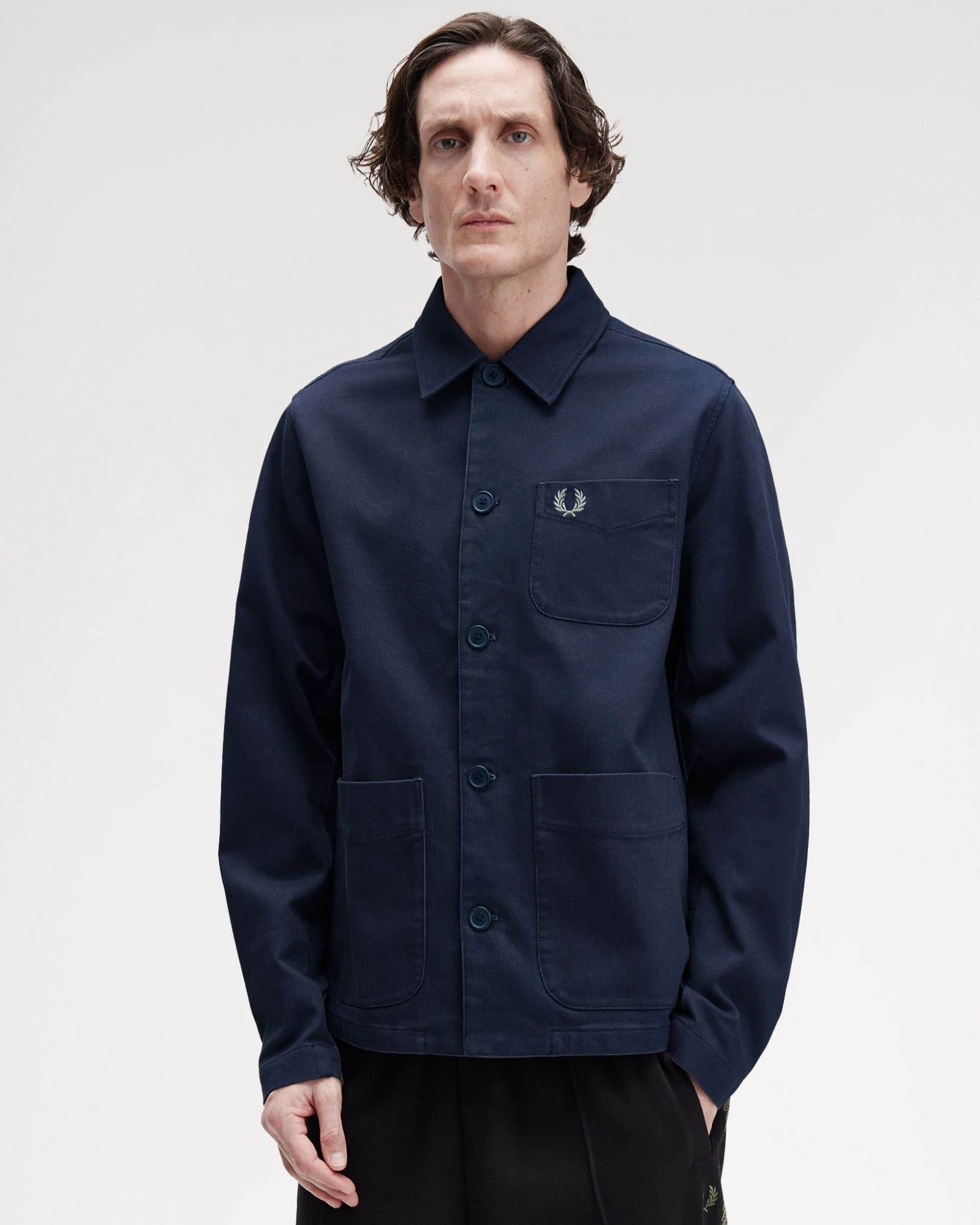 Fred Perry Mens Bedford Cord Overshirt - Dark Airforce 738 - Image 2