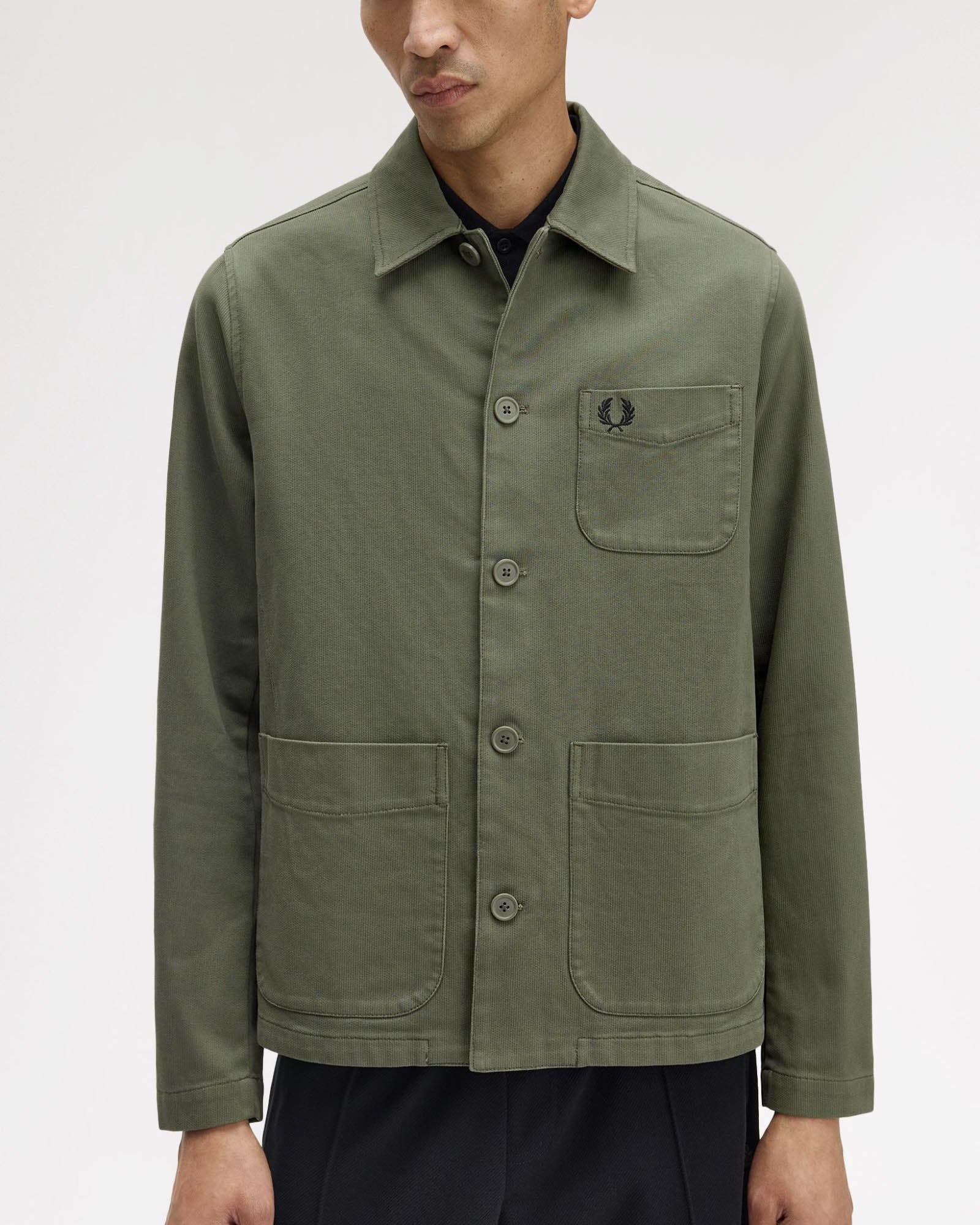 Fred Perry Mens Bedford Cord Overshirt - Laurel Wreath Green X21 - Image 2