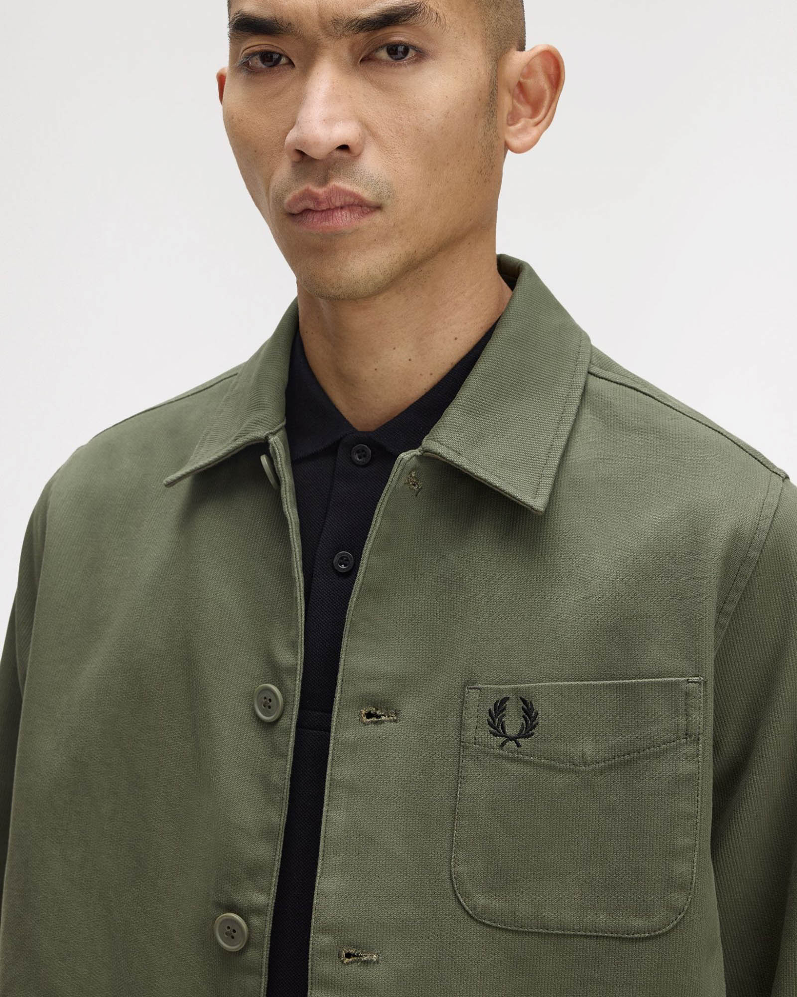 Fred Perry Mens Bedford Cord Overshirt - Laurel Wreath Green X21 - Image 3