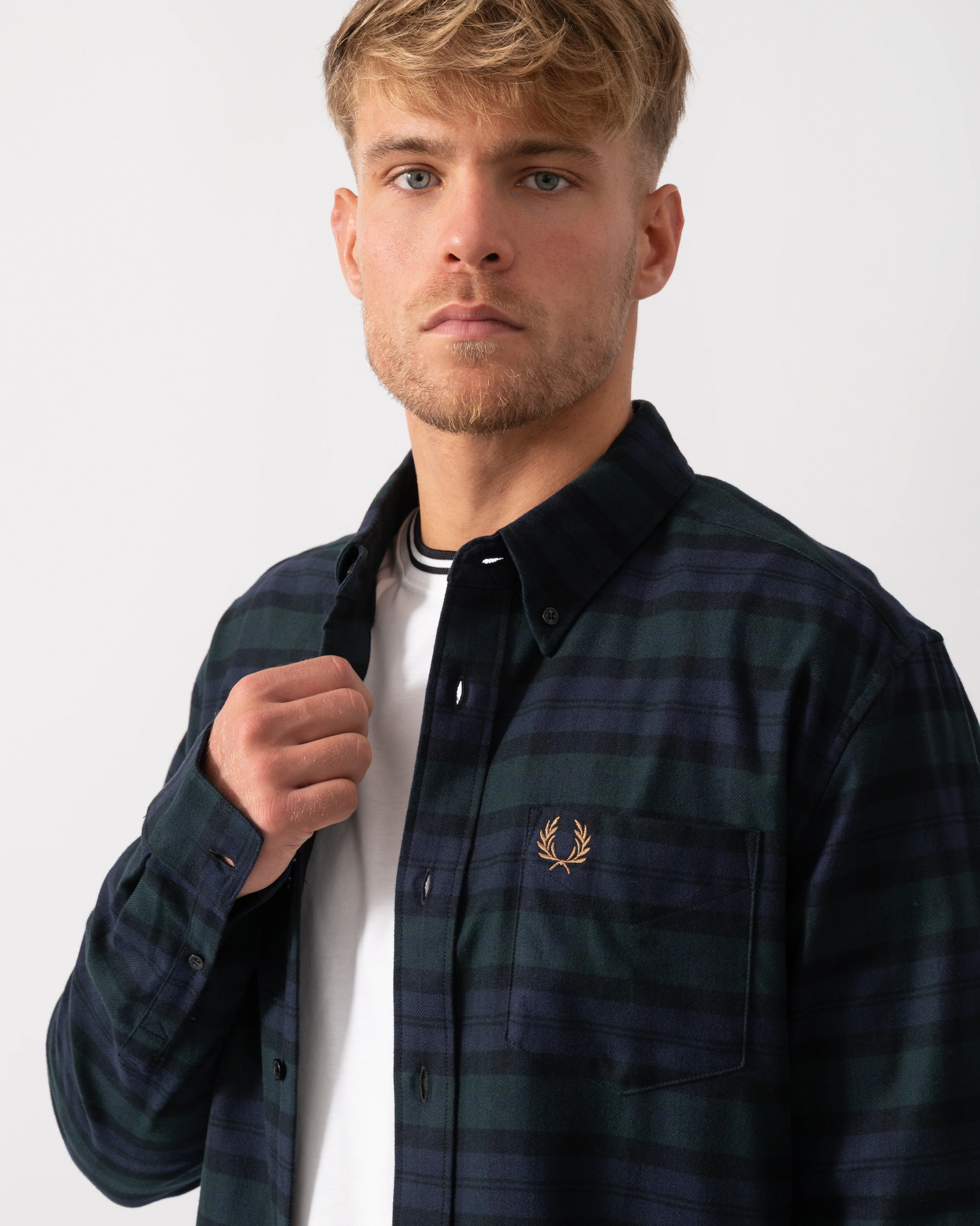 Fred Perry Mens Blackwatch Tartan Brushed Twill Shirt - Blackwatch Tartan 37A - Image 3