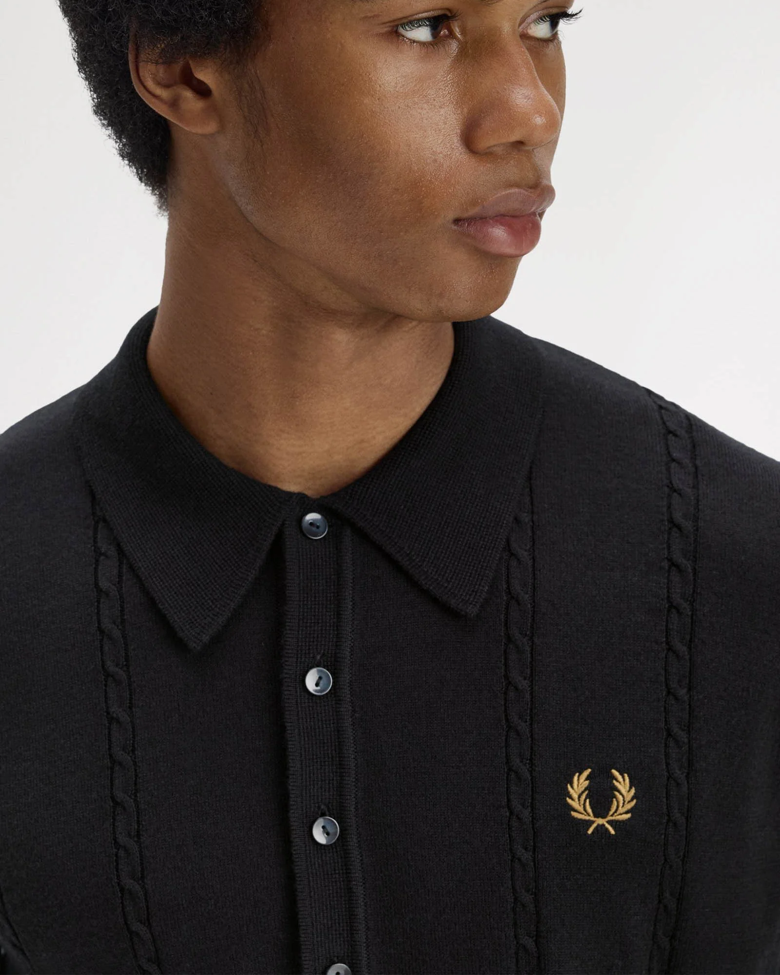 Fred Perry Mens Cable Knitted Long Sleeve Polo Shirt - Black 102 - Image 5