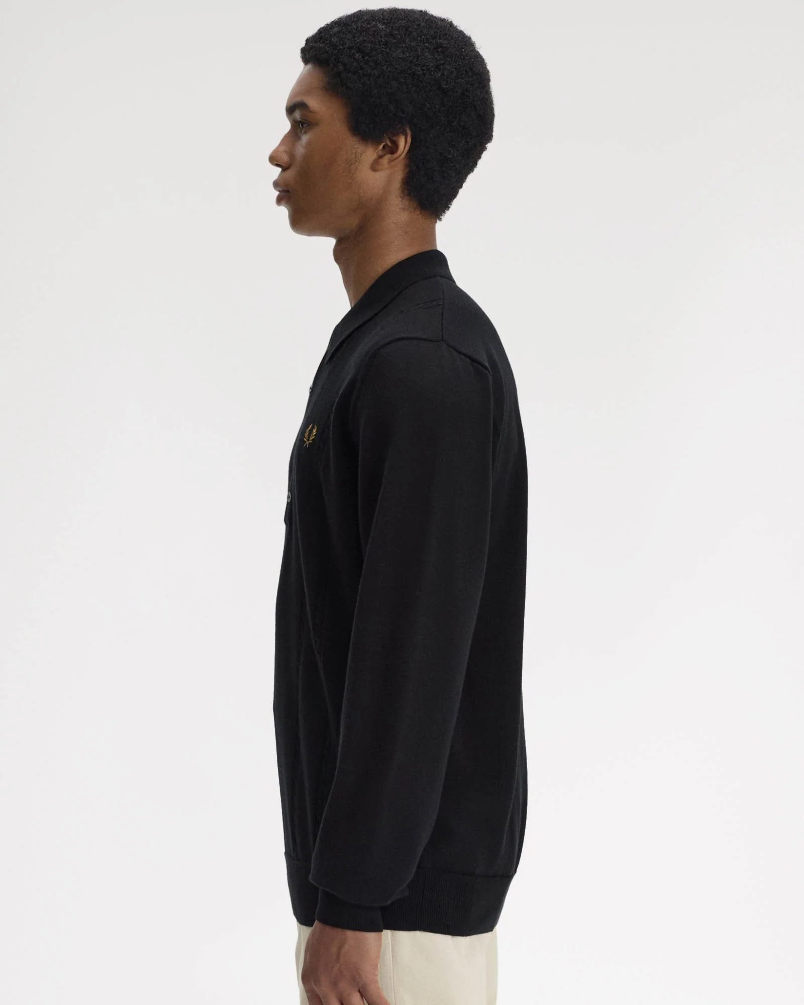 Fred Perry Mens Cable Knitted Long Sleeve Polo Shirt - Black 102 - Image 7
