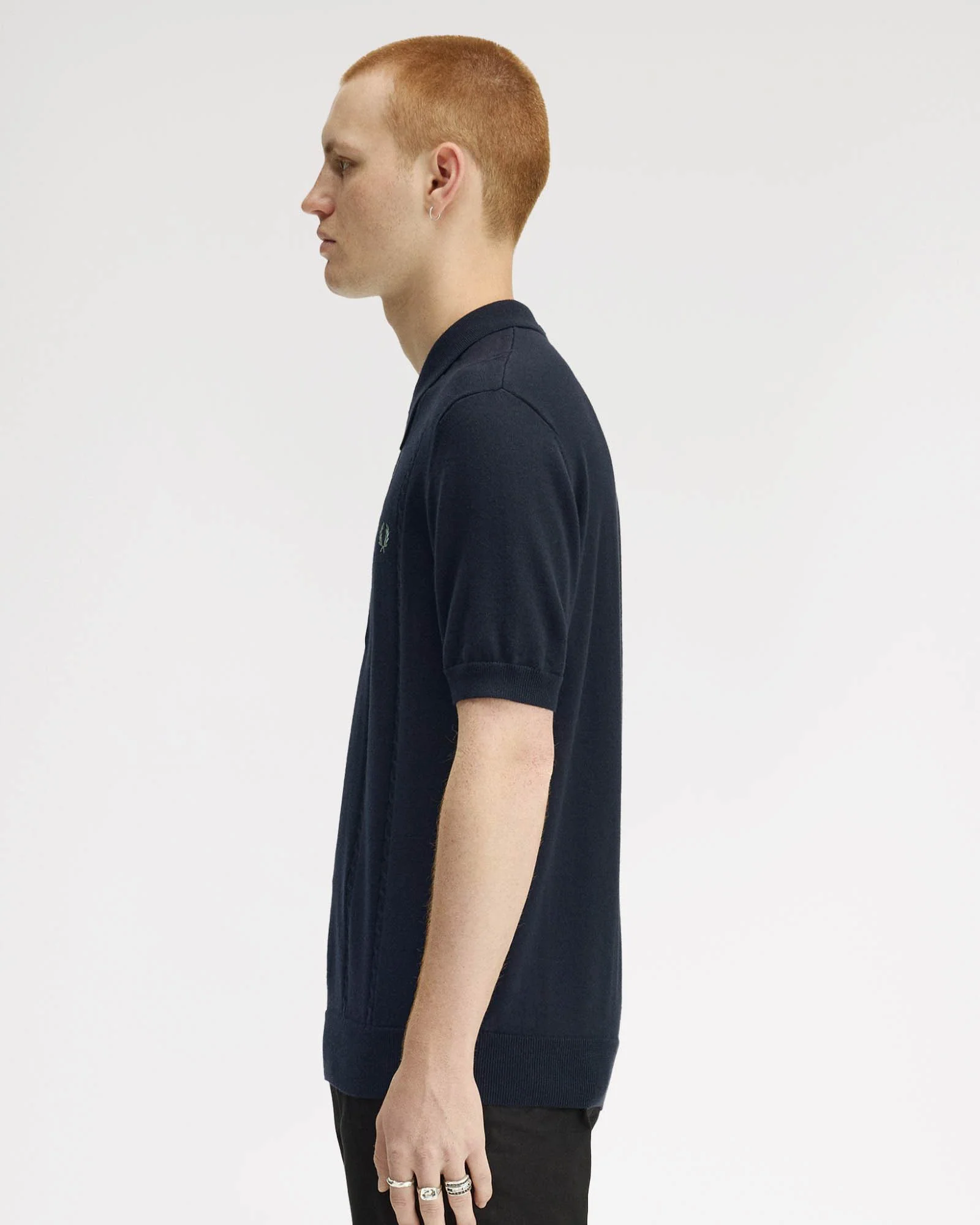 Fred Perry Mens Cable Knitted Polo Shirt - Navy 608 - Image 5