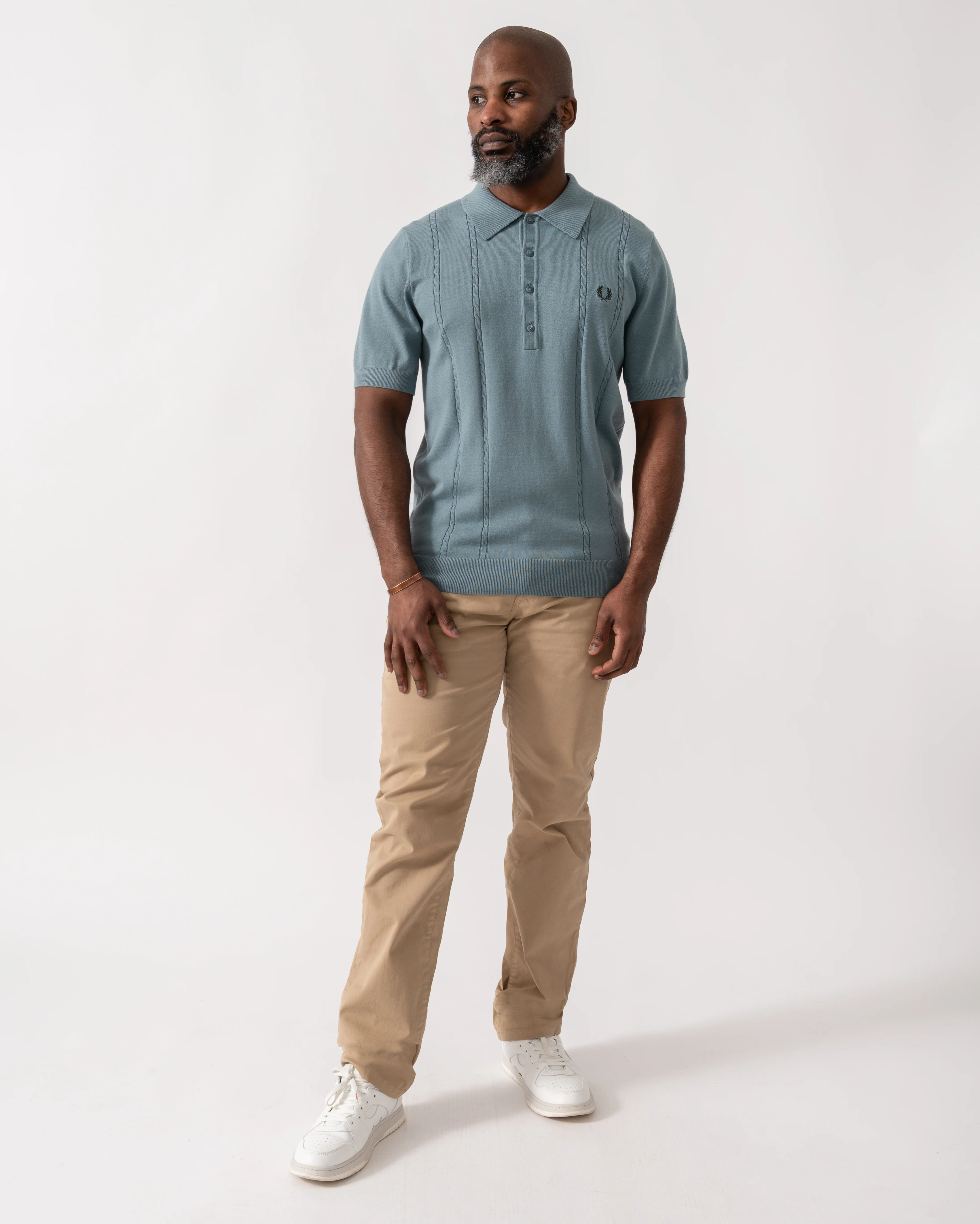 Fred Perry Mens Cable Knitted Polo Shirt - Stockport Blue Z20 - Image 2