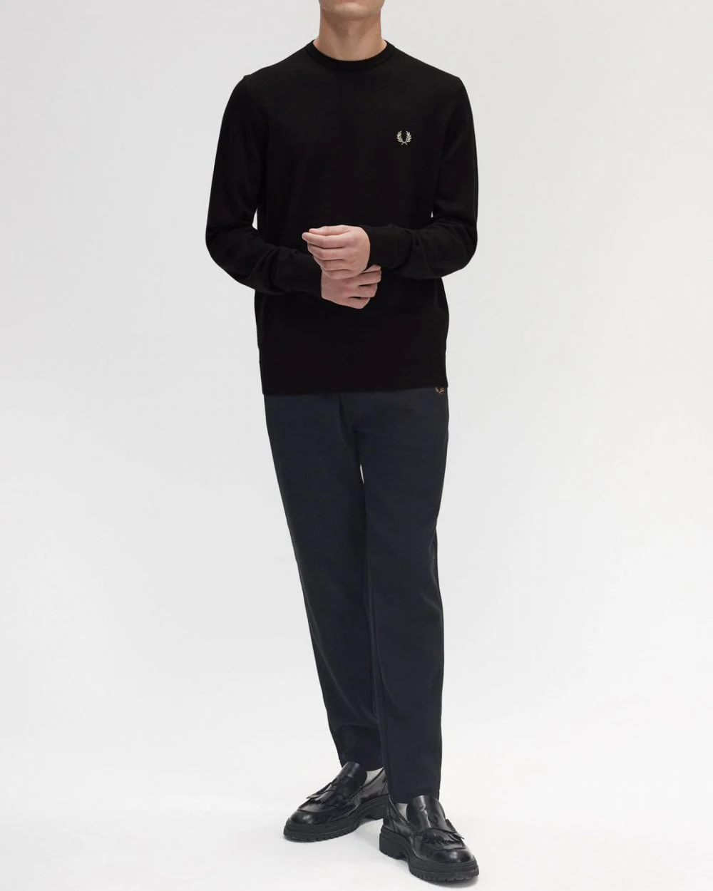 Fred Perry Mens Classic Crewneck Jumper - Black 198 - Image 3