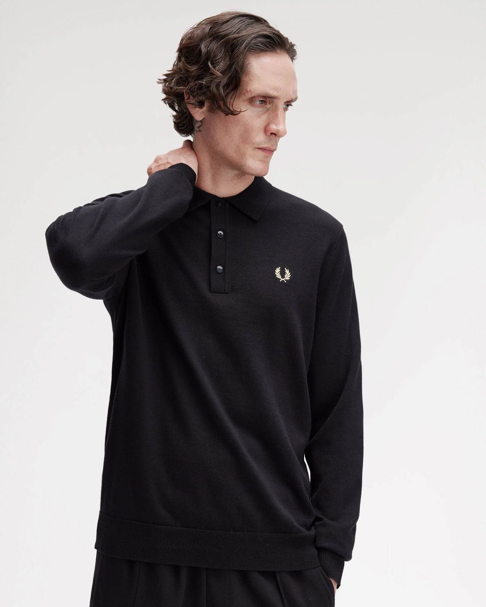 Fred Perry Mens Classic Knitted Shirt Ls - Black 220 - Image 3