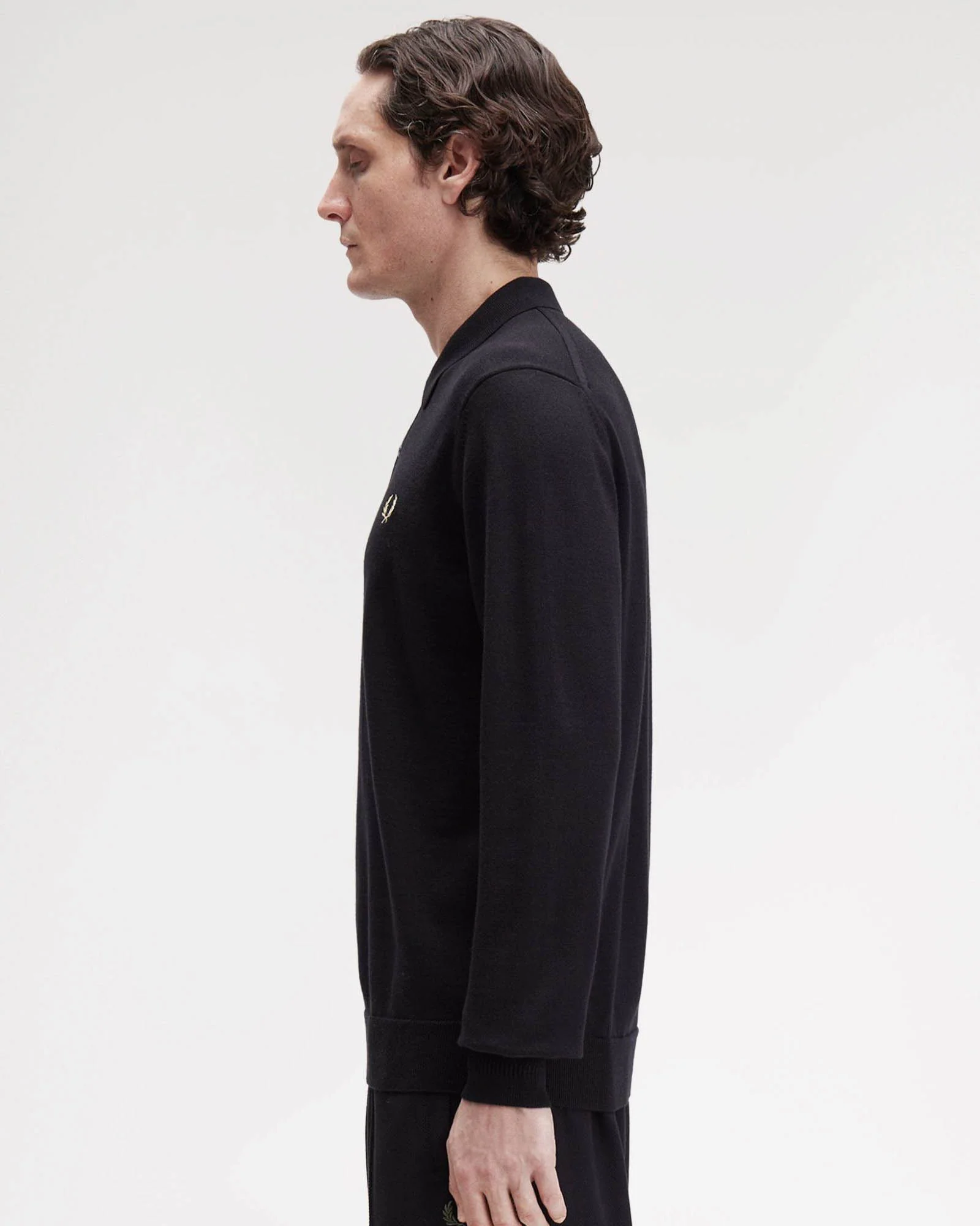 Fred Perry Mens Classic Knitted Shirt Ls - Black 220 - Image 6