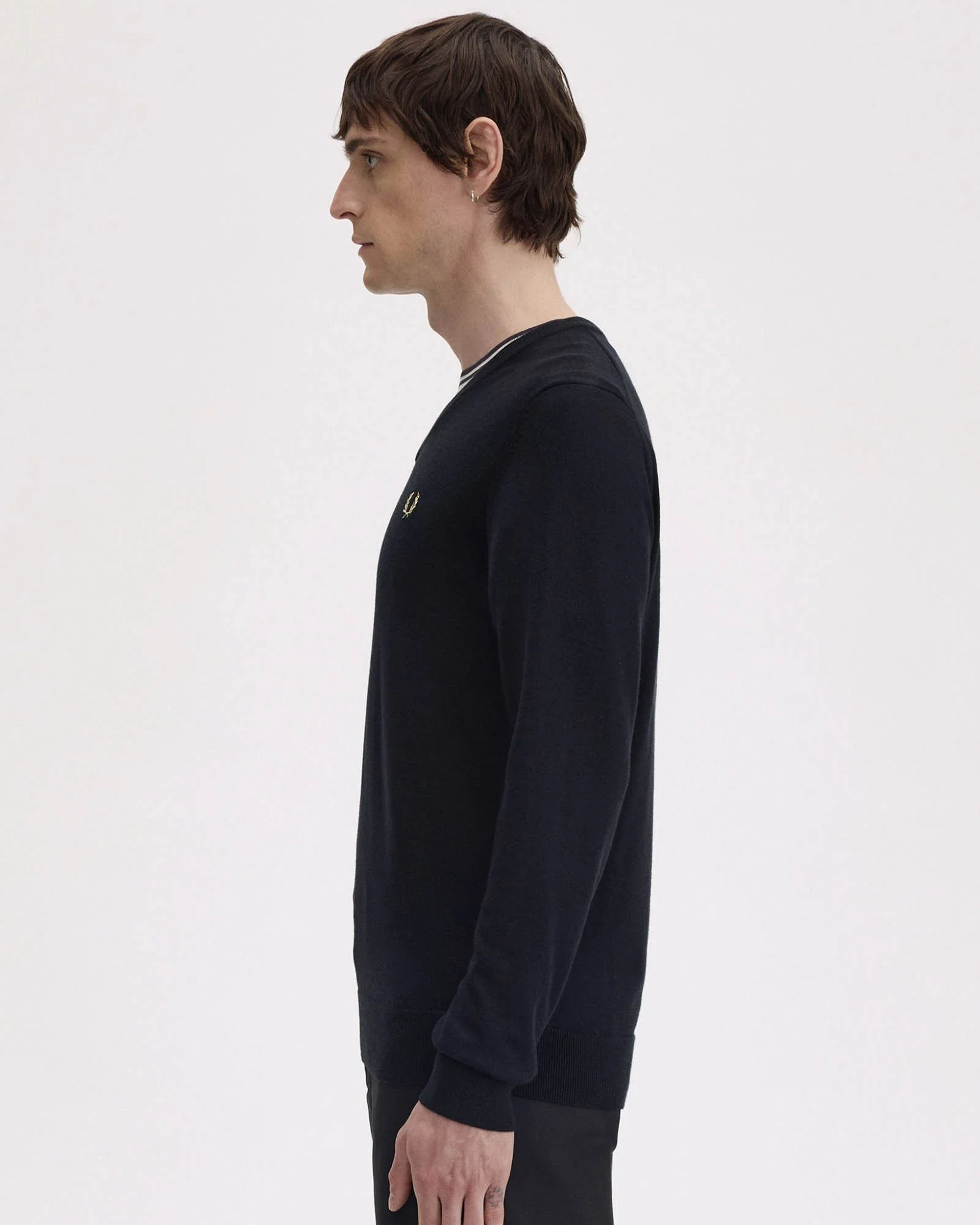 Fred Perry Mens Classic V Neck Jumper - Black 198 - Image 2