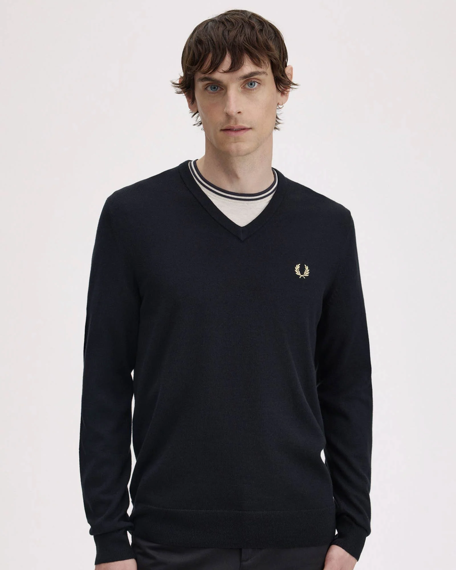Fred Perry Mens Classic V Neck Jumper - Black 198 - Image 3