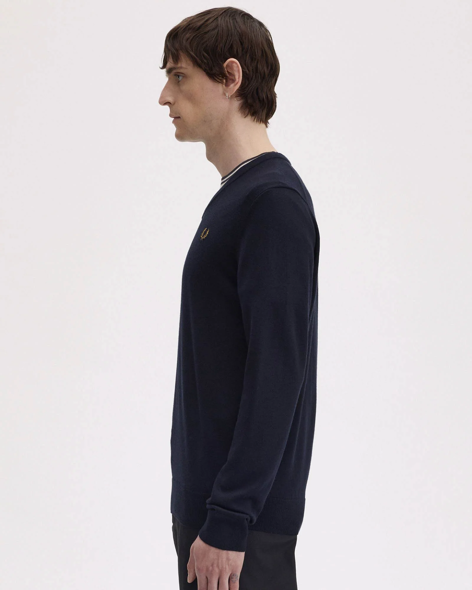 Fred Perry Mens Classic V Neck Jumper - Navy 795 - Image 2