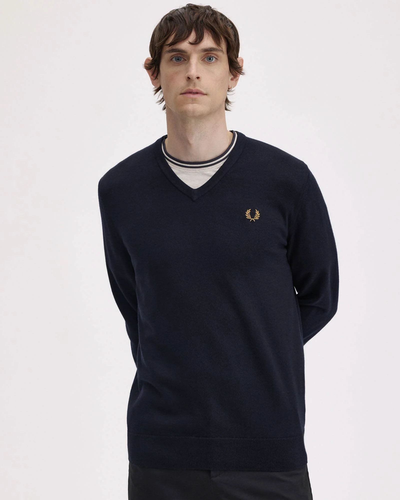 Fred Perry Mens Classic V Neck Jumper - Navy 795 - Image 6