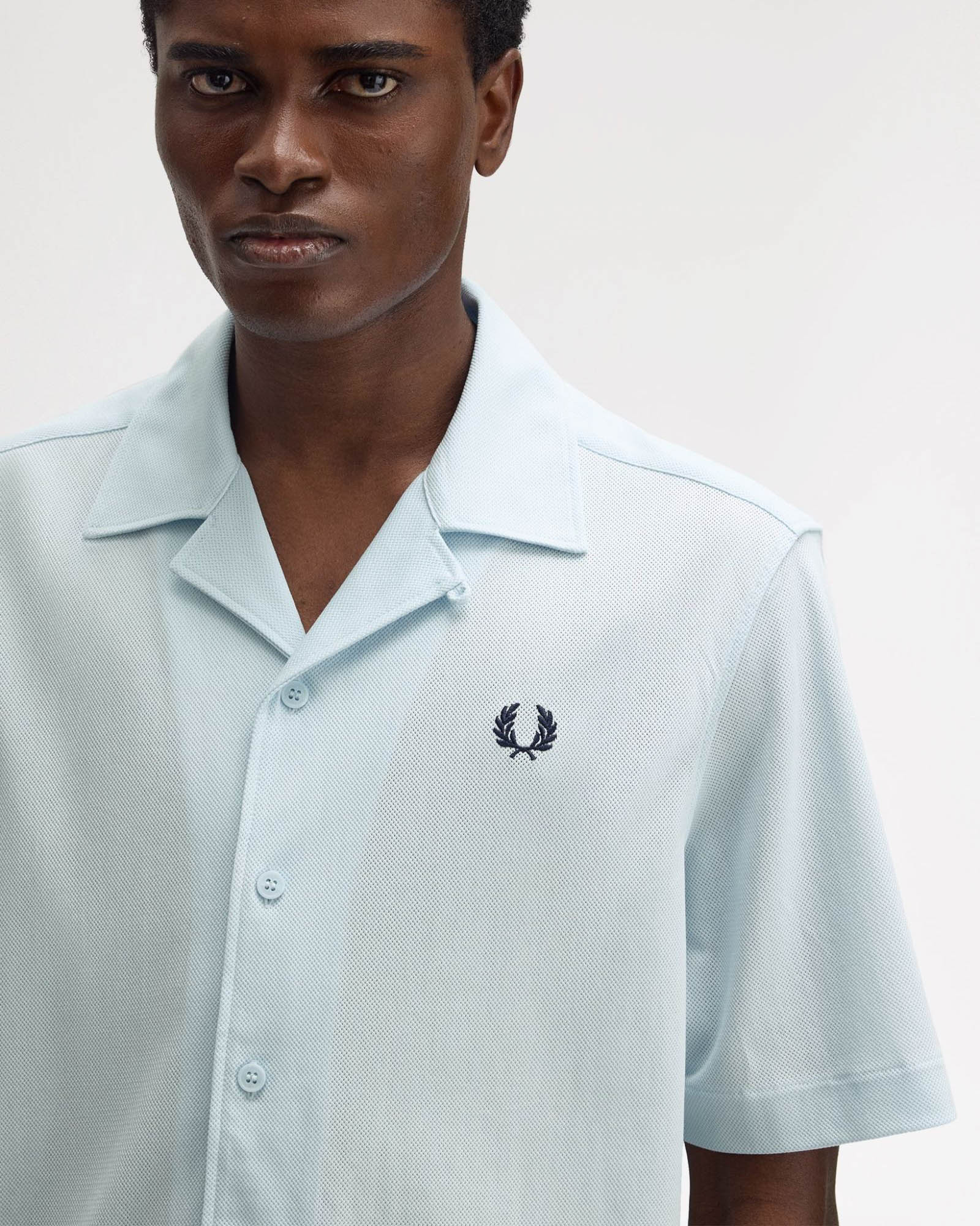 Fred Perry Mens Compress Mesh Revere Collar Shirt - Light Ice R30 - Image 2
