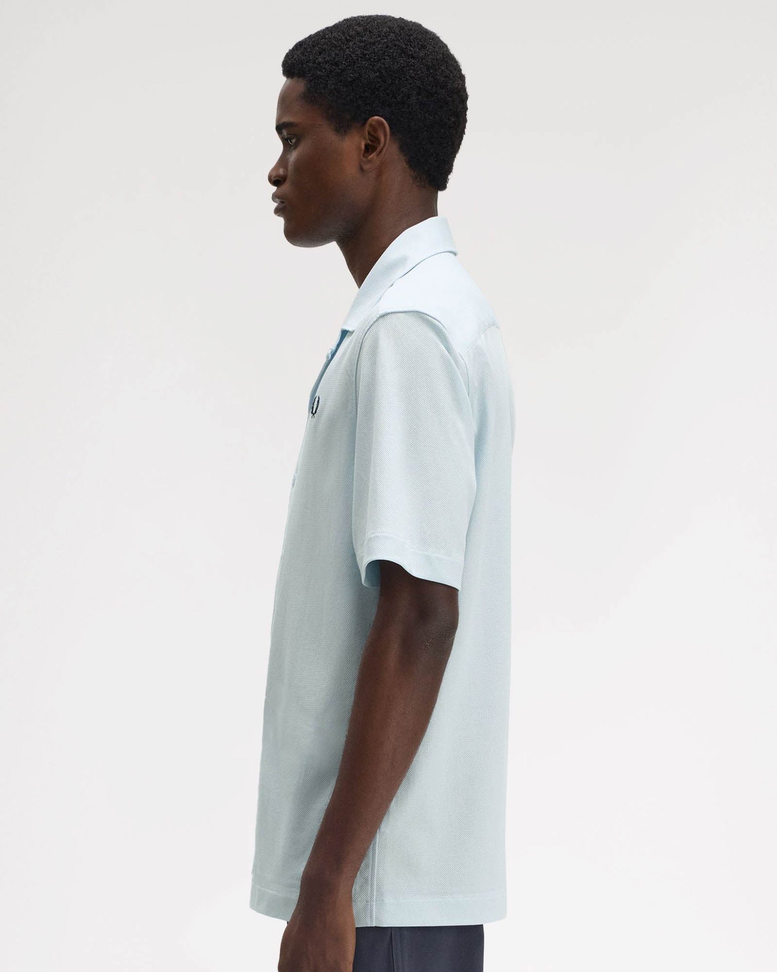 Fred Perry Mens Compress Mesh Revere Collar Shirt - Light Ice R30 - Image 3
