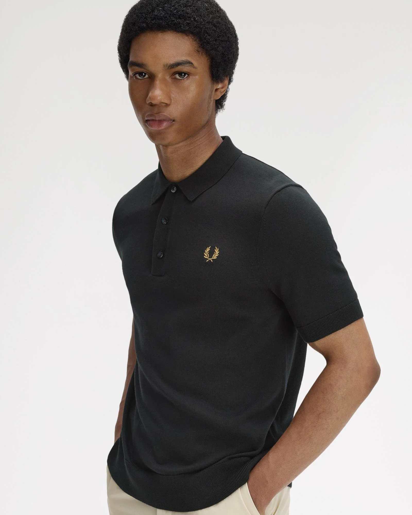 Fred Perry Mens Cotton Knitted Shirt - Black 198 - Image 2
