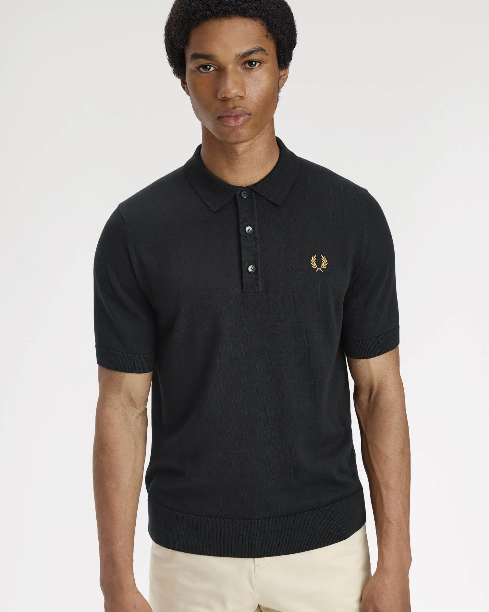 Fred Perry Mens Cotton Knitted Shirt - Black 198 - Image 3