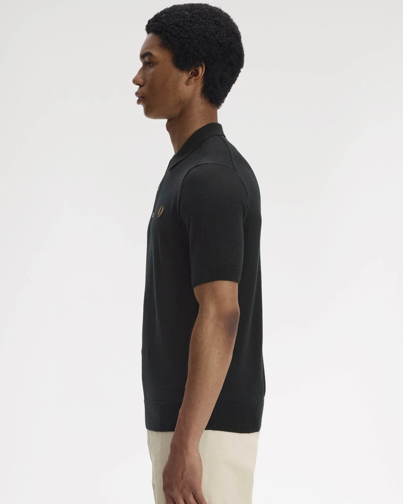 Fred Perry Mens Cotton Knitted Shirt - Black 198 - Image 4