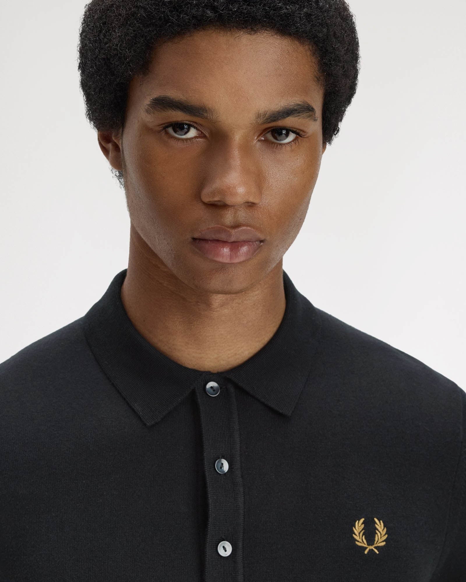 Fred Perry Mens Cotton Knitted Shirt - Black 198 - Image 5
