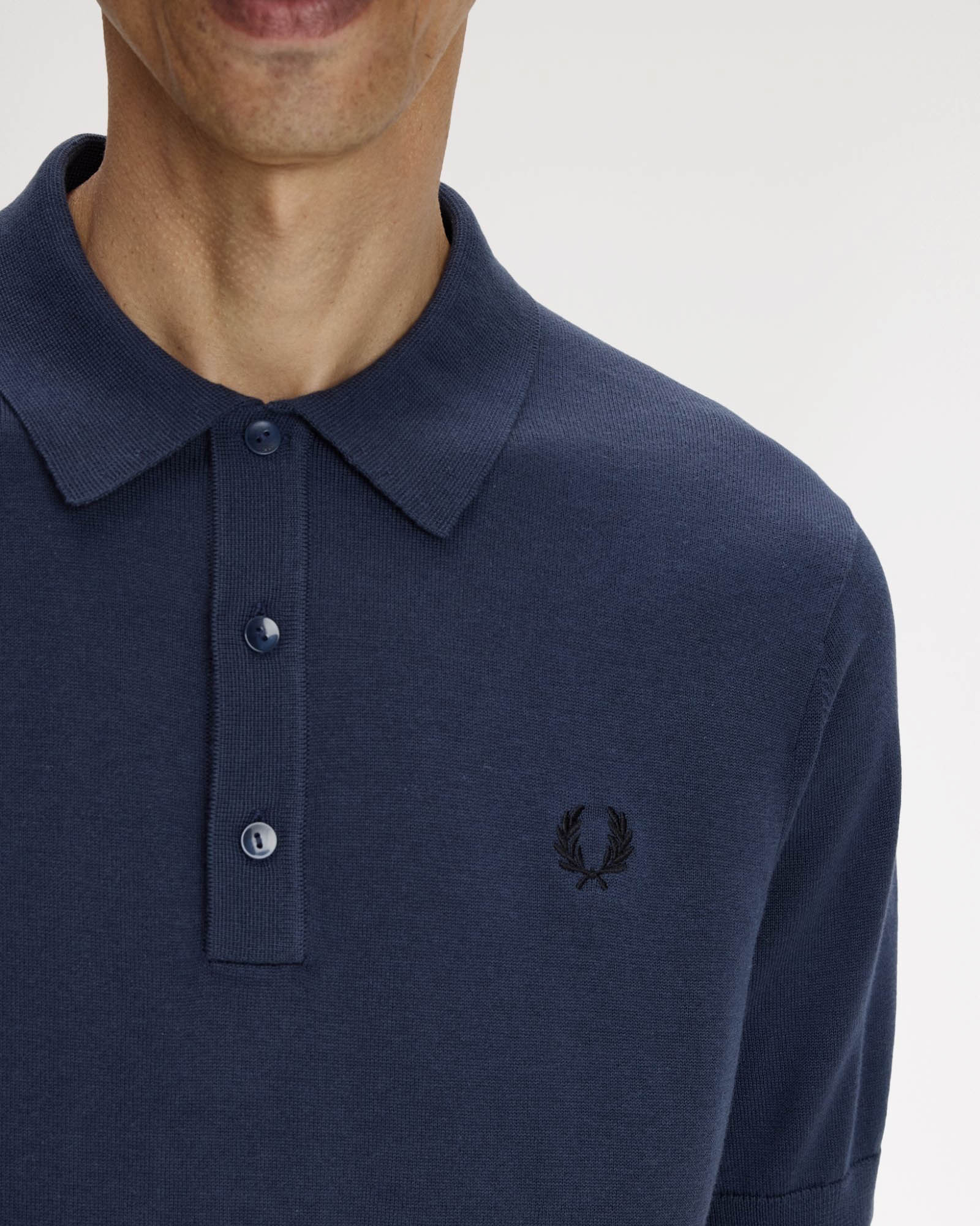 Fred Perry Mens Cotton Knitted Shirt - Dark Airforce 738 - Image 2