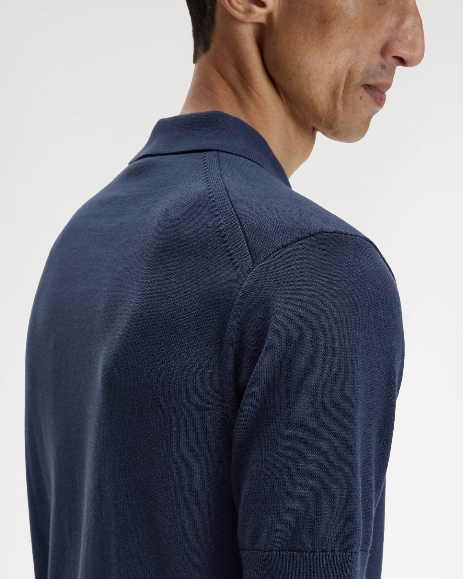 Fred Perry Mens Cotton Knitted Shirt - Dark Airforce 738 - Image 3