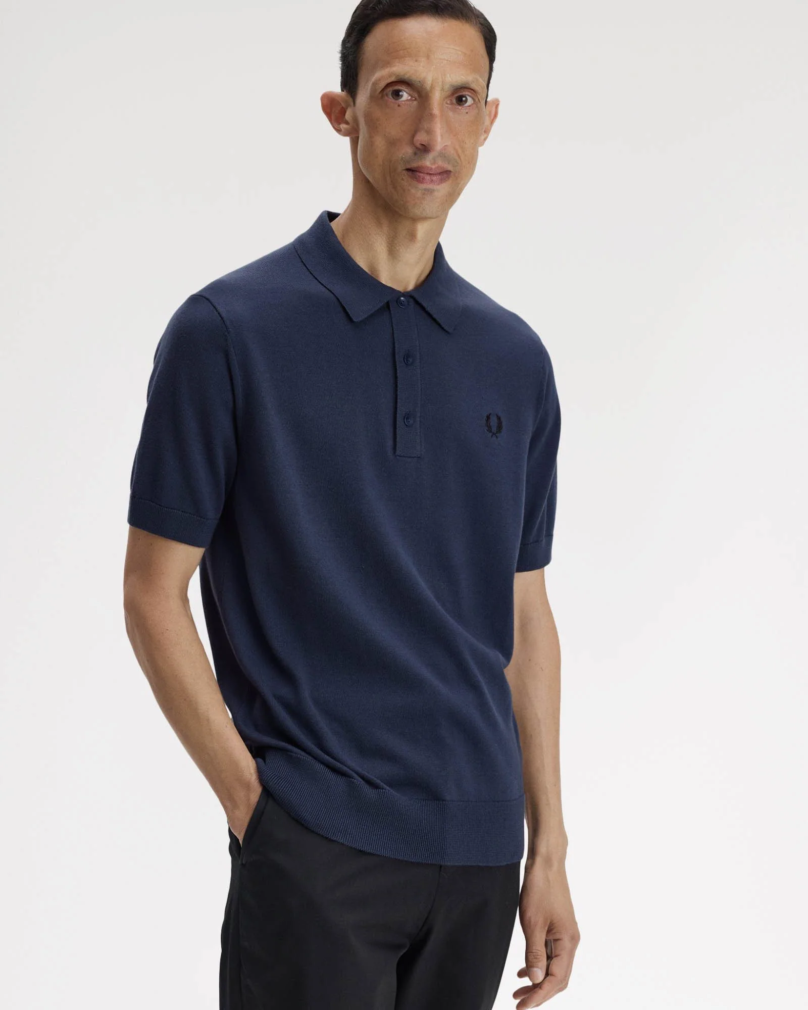 Fred Perry Mens Cotton Knitted Shirt - Dark Airforce 738 - Image 5