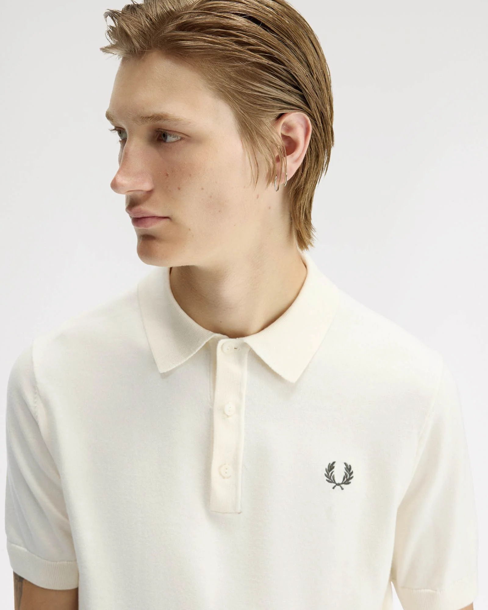 Fred Perry Mens Cotton Knitted Shirt - Ecru 170 - Image 3