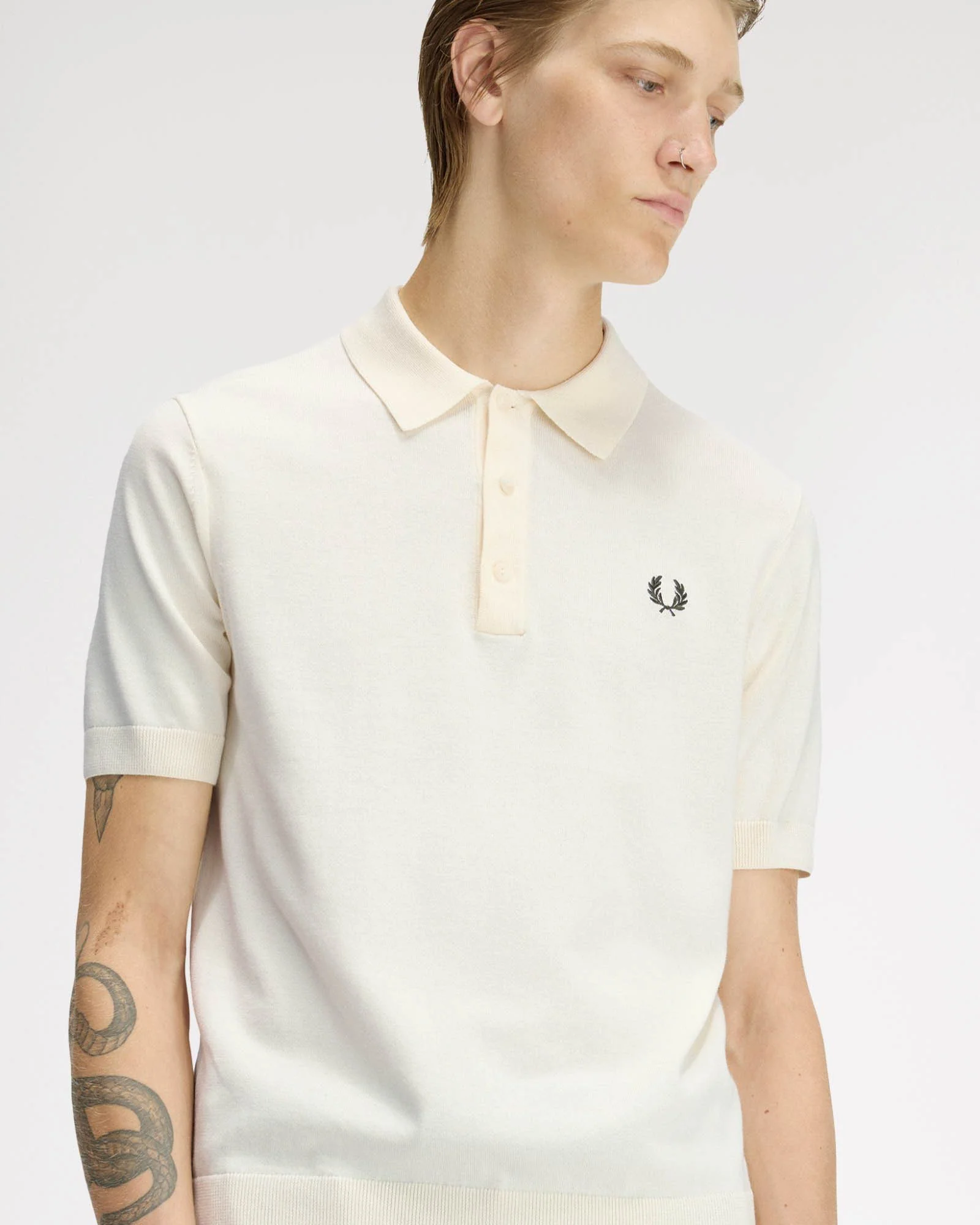 Fred Perry Mens Cotton Knitted Shirt - Ecru 170 - Image 4