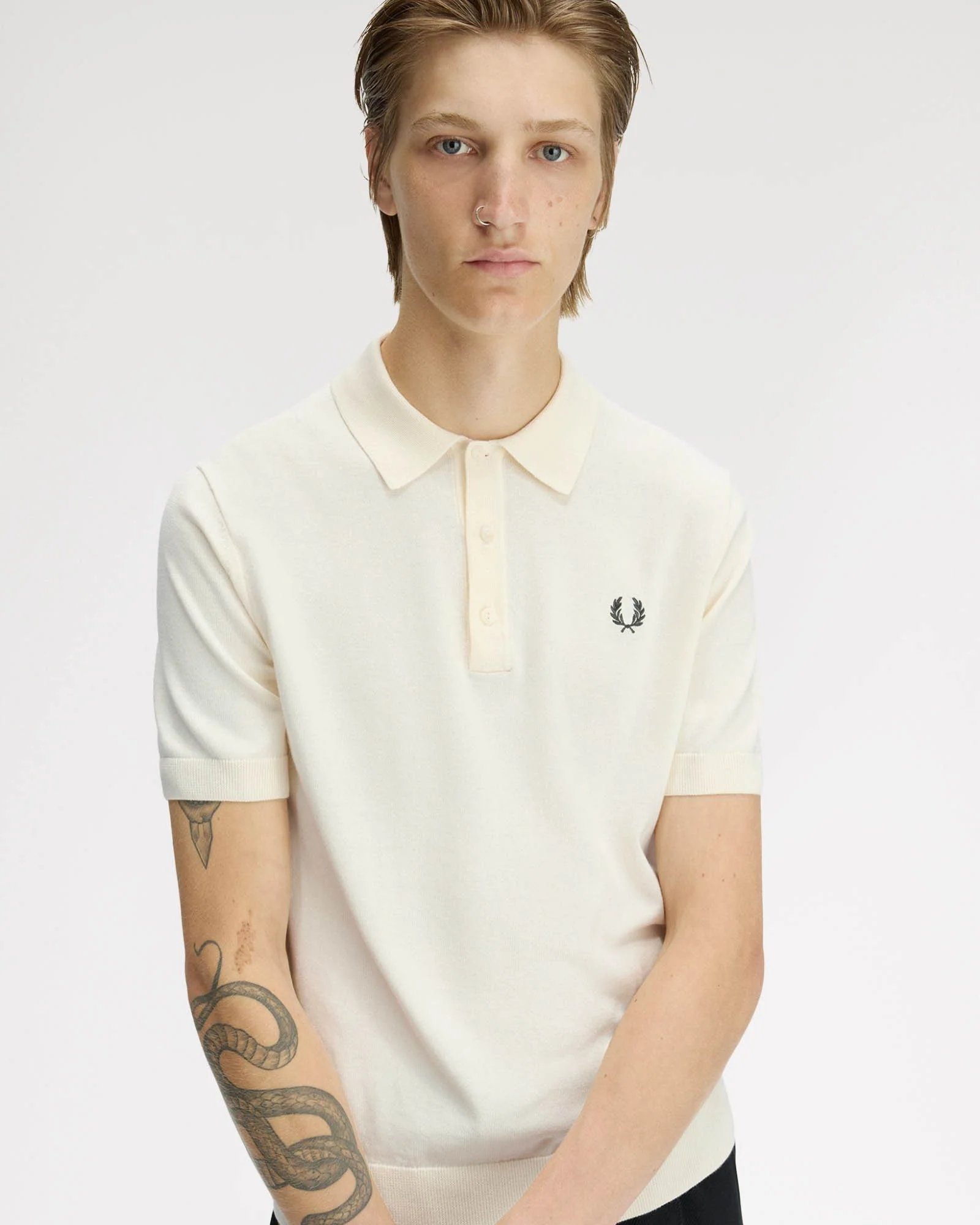 Fred Perry Mens Cotton Knitted Shirt - Ecru 170 - Image 5