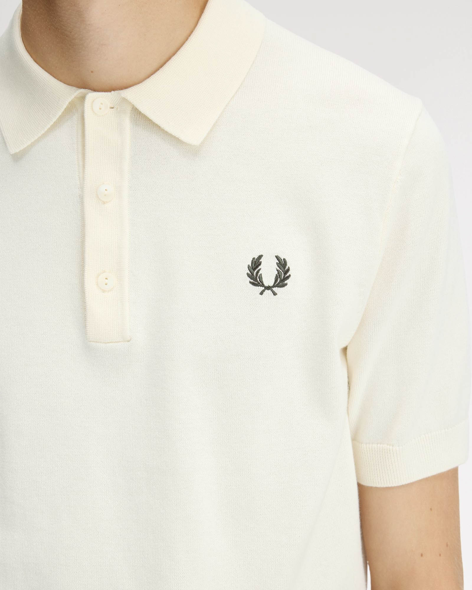 Fred Perry Mens Cotton Knitted Shirt - Ecru 170 - Image 7