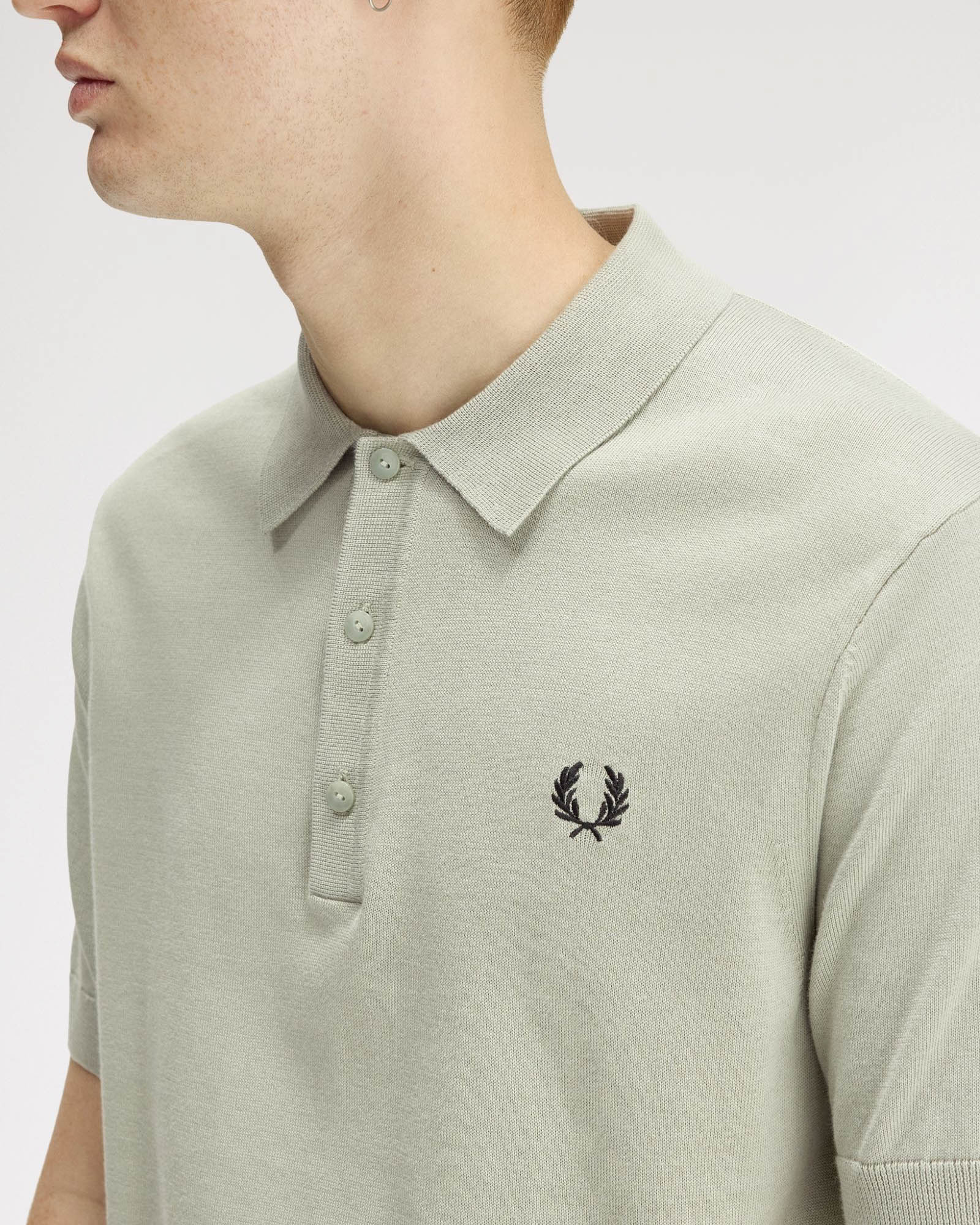 Fred Perry Mens Cotton Knitted Shirt - Seagrass M37 - Image 2