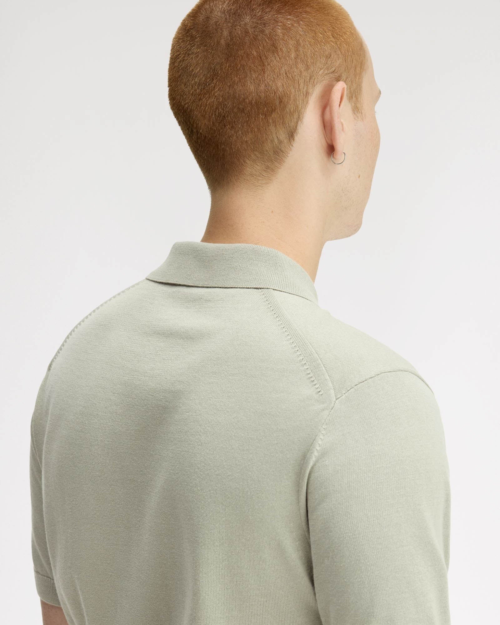 Fred Perry Mens Cotton Knitted Shirt - Seagrass M37 - Image 3