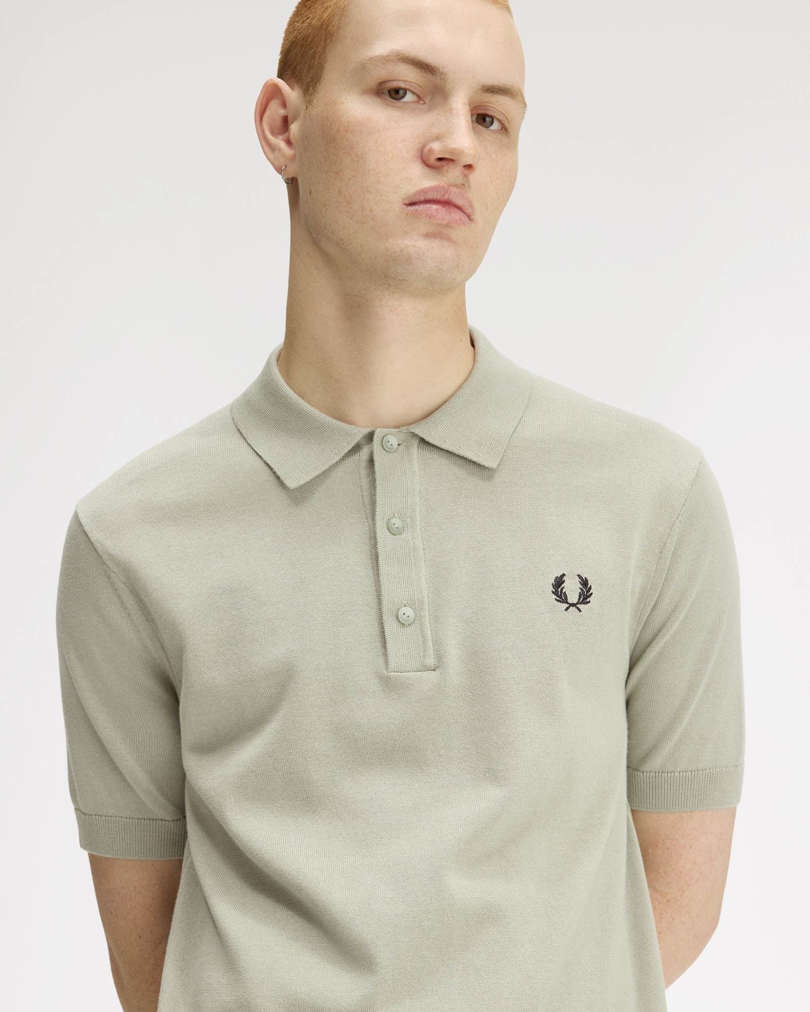 Fred Perry Mens Cotton Knitted Shirt - Seagrass M37 - Image 4