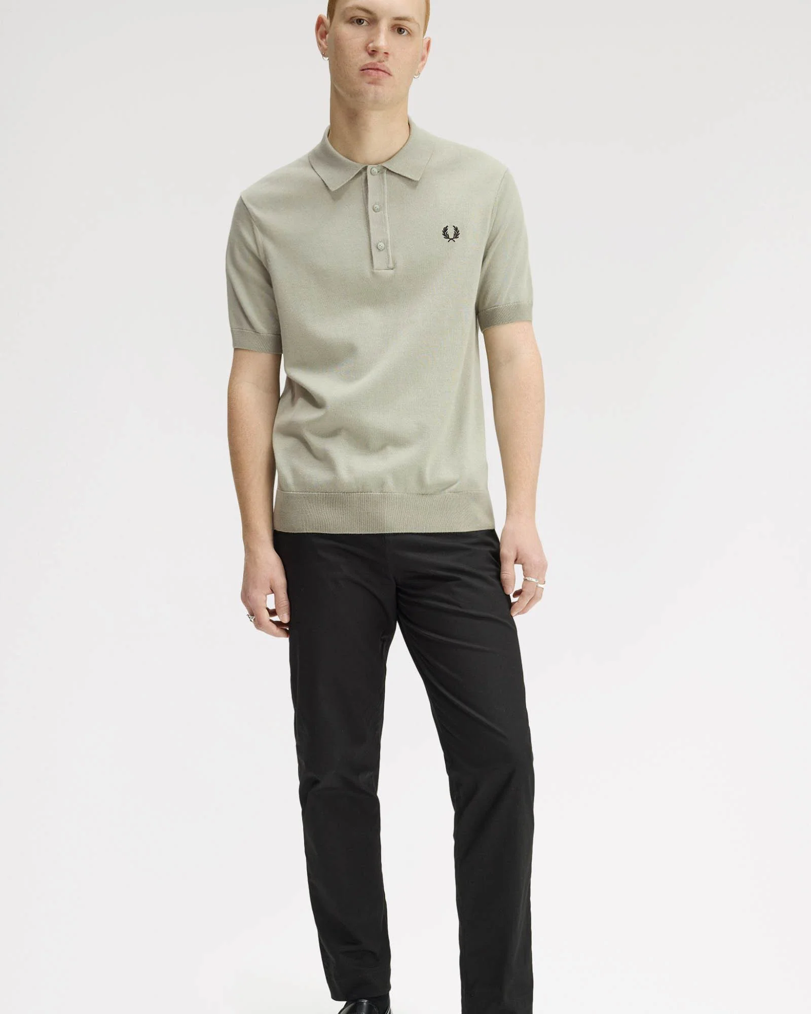 Fred Perry Mens Cotton Knitted Shirt - Seagrass M37 - Image 5