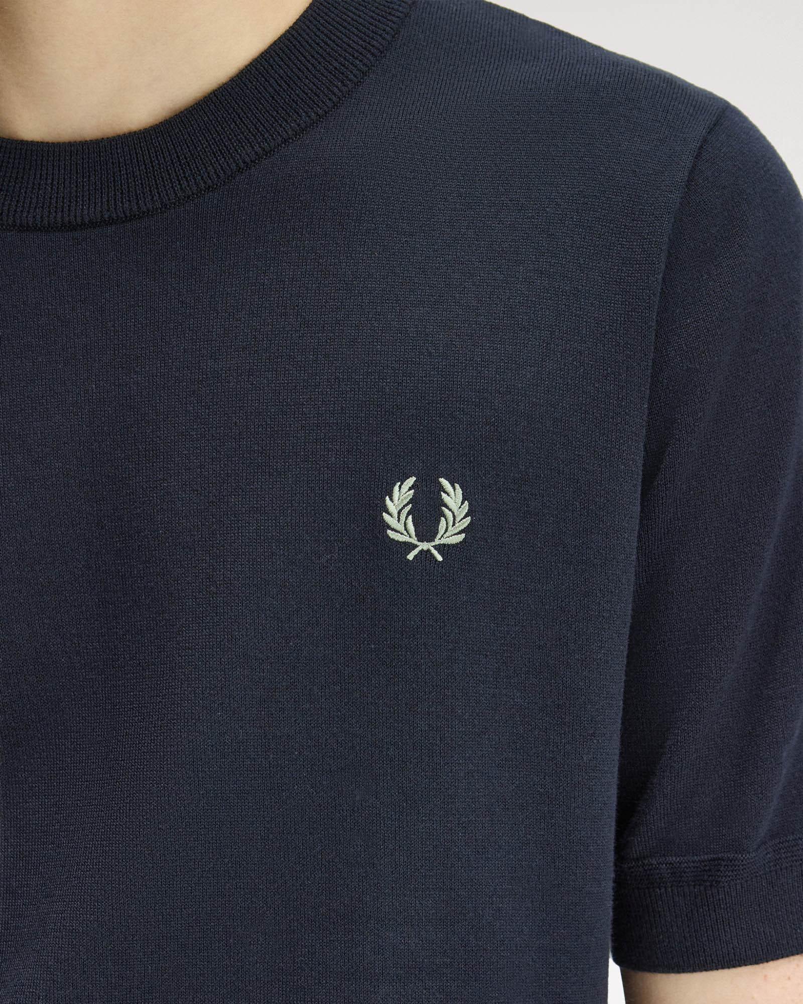 Fred Perry Mens Cotton Knitted T-Shirt - Navy 608 - Image 2