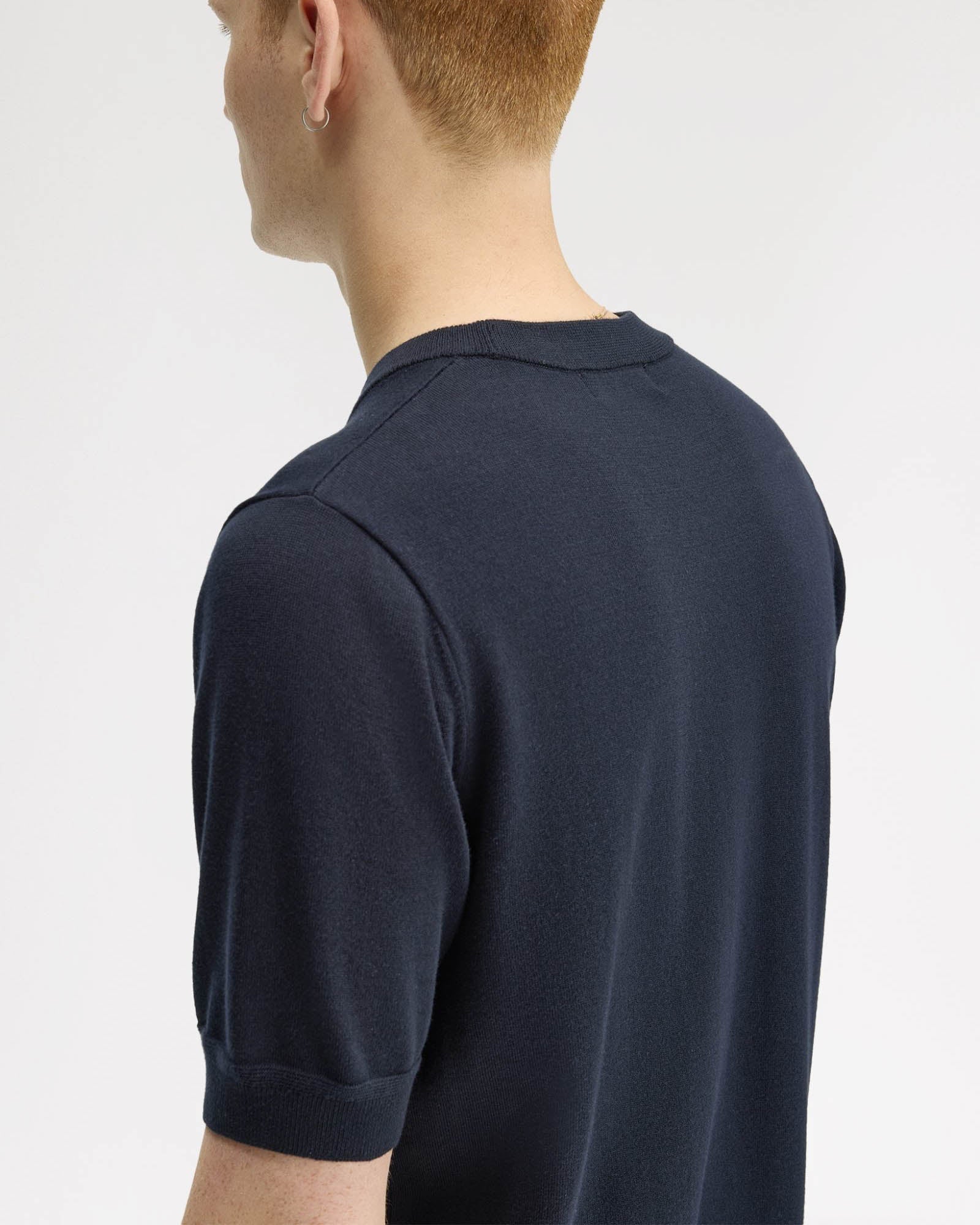Fred Perry Mens Cotton Knitted T-Shirt - Navy 608 - Image 3