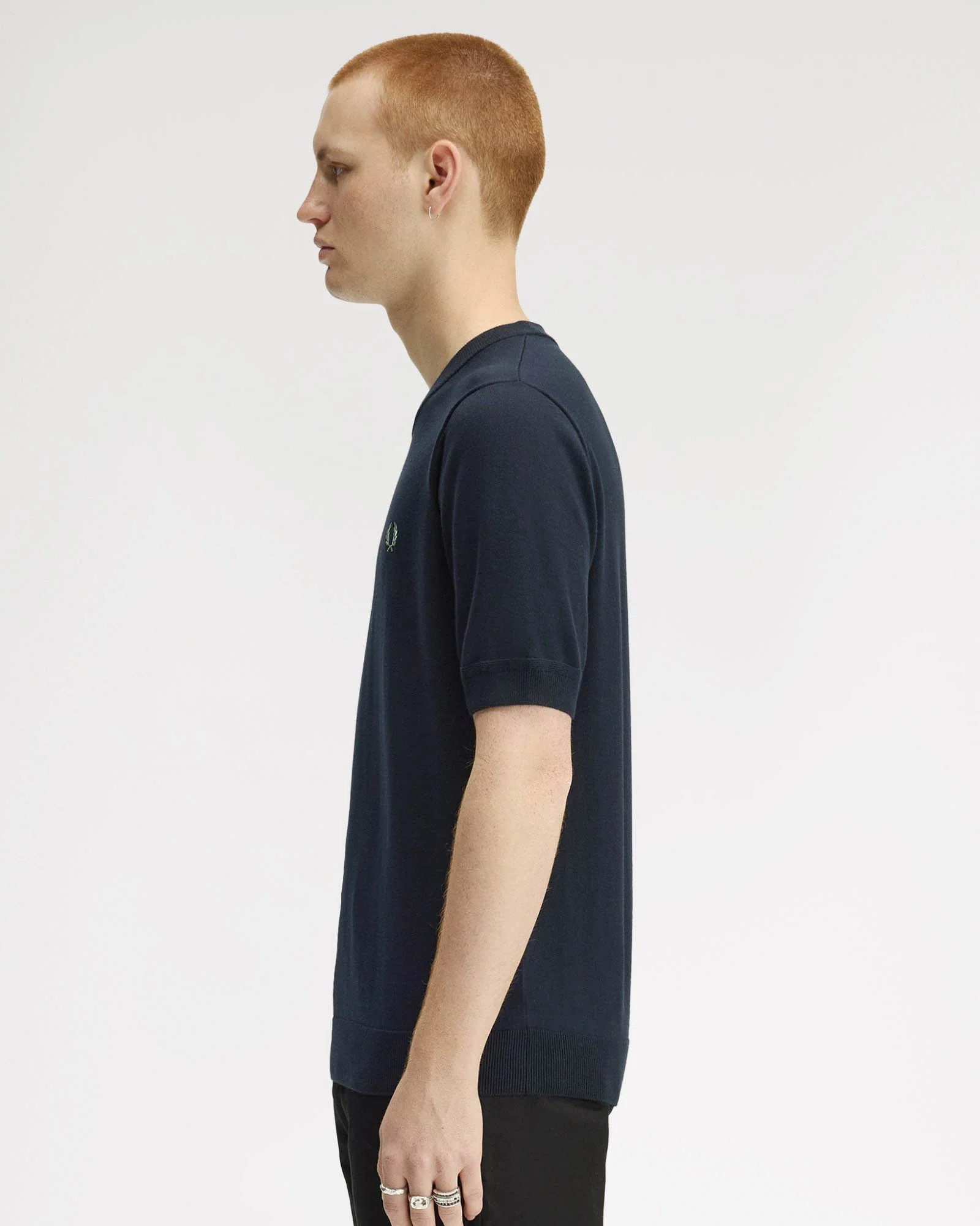 Fred Perry Mens Cotton Knitted T-Shirt - Navy 608 - Image 6