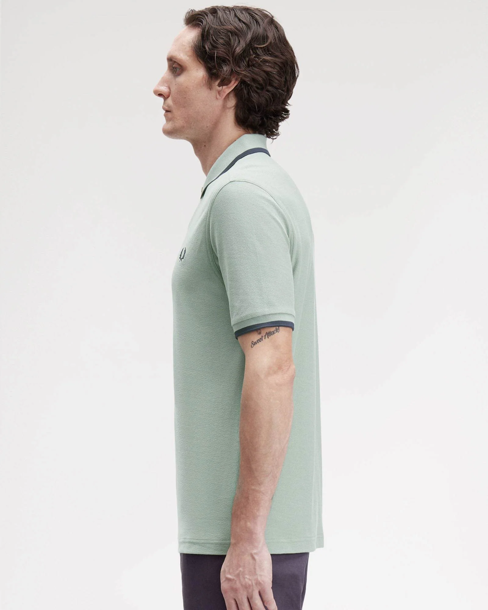 Fred Perry Mens Crepe Pique Polo Shirt - Bay Leaf Z16 - Image 4