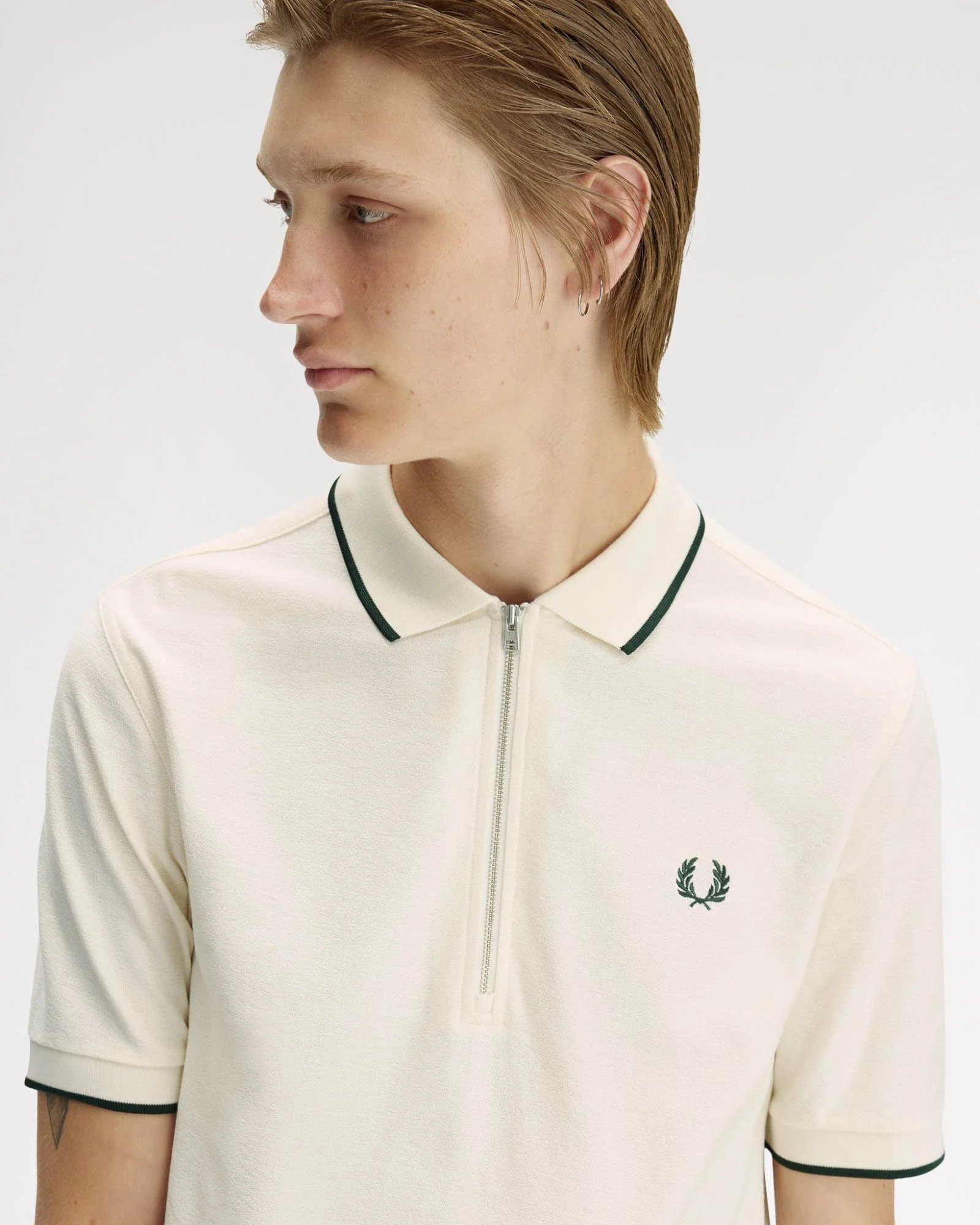Fred Perry Mens Crepe Pique Polo Shirt - Ecru 560 - Image 2