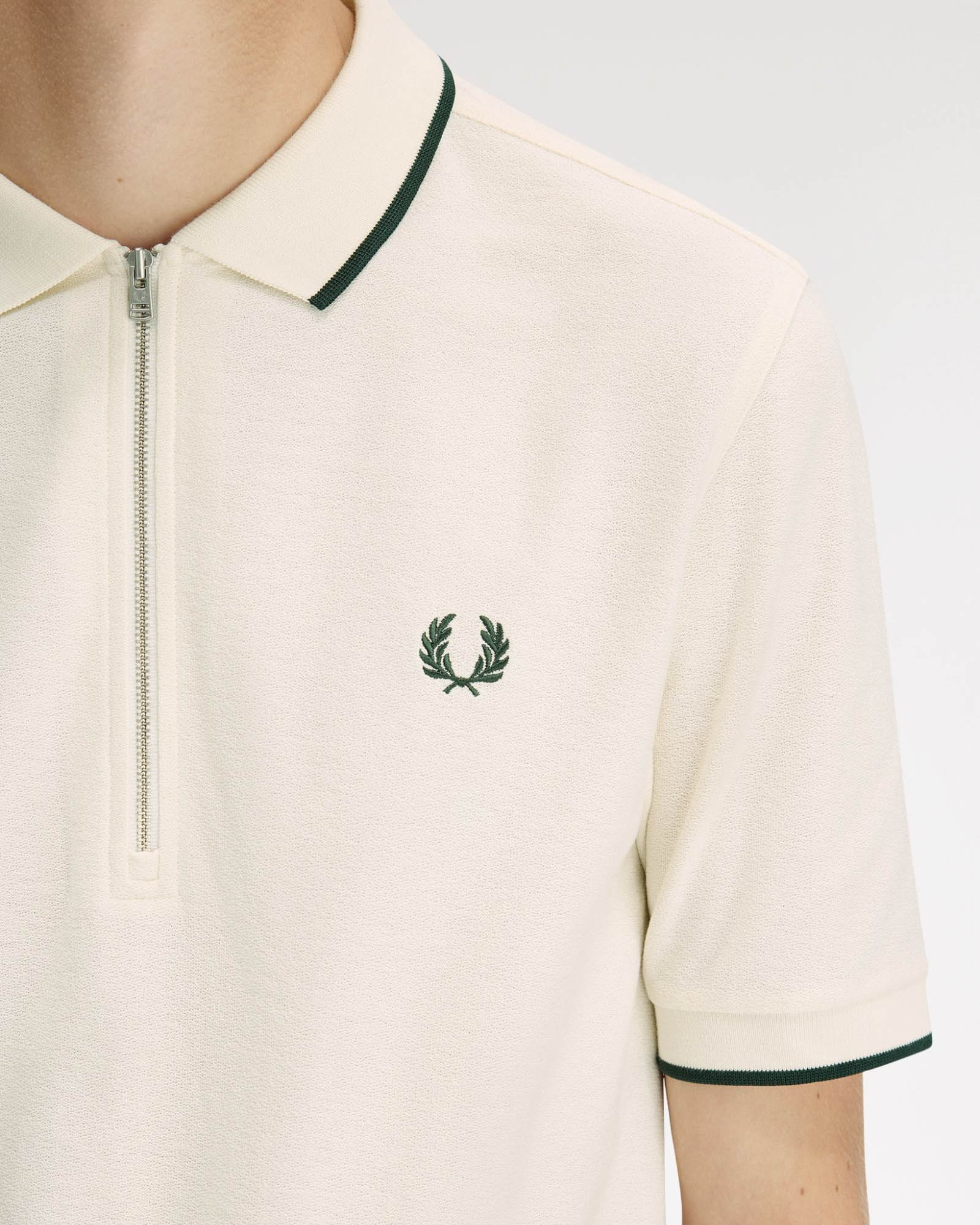 Fred Perry Mens Crepe Pique Polo Shirt - Ecru 560 - Image 6