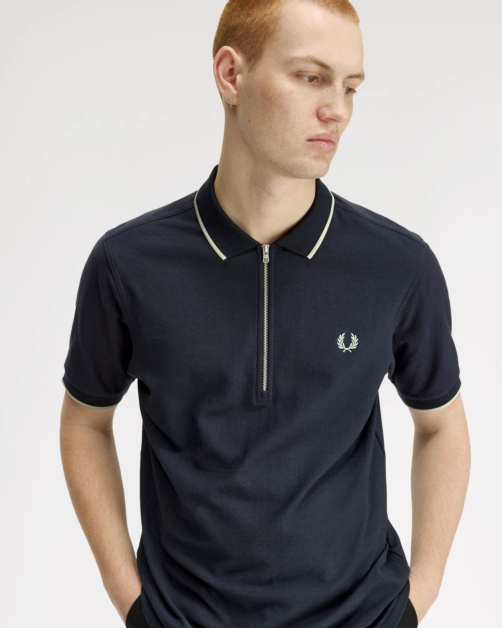 Fred Perry Mens Crepe Pique Polo Shirt - Navy 608 - Image 3