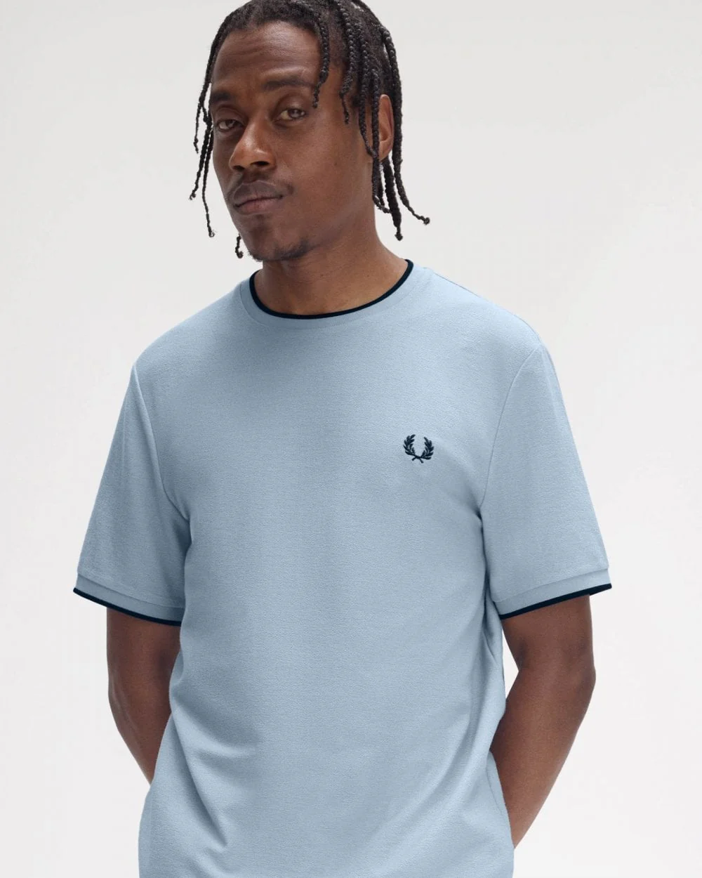 Fred Perry Mens Crepe Pique T-Shirt - Light Smoke 146 - Image 2