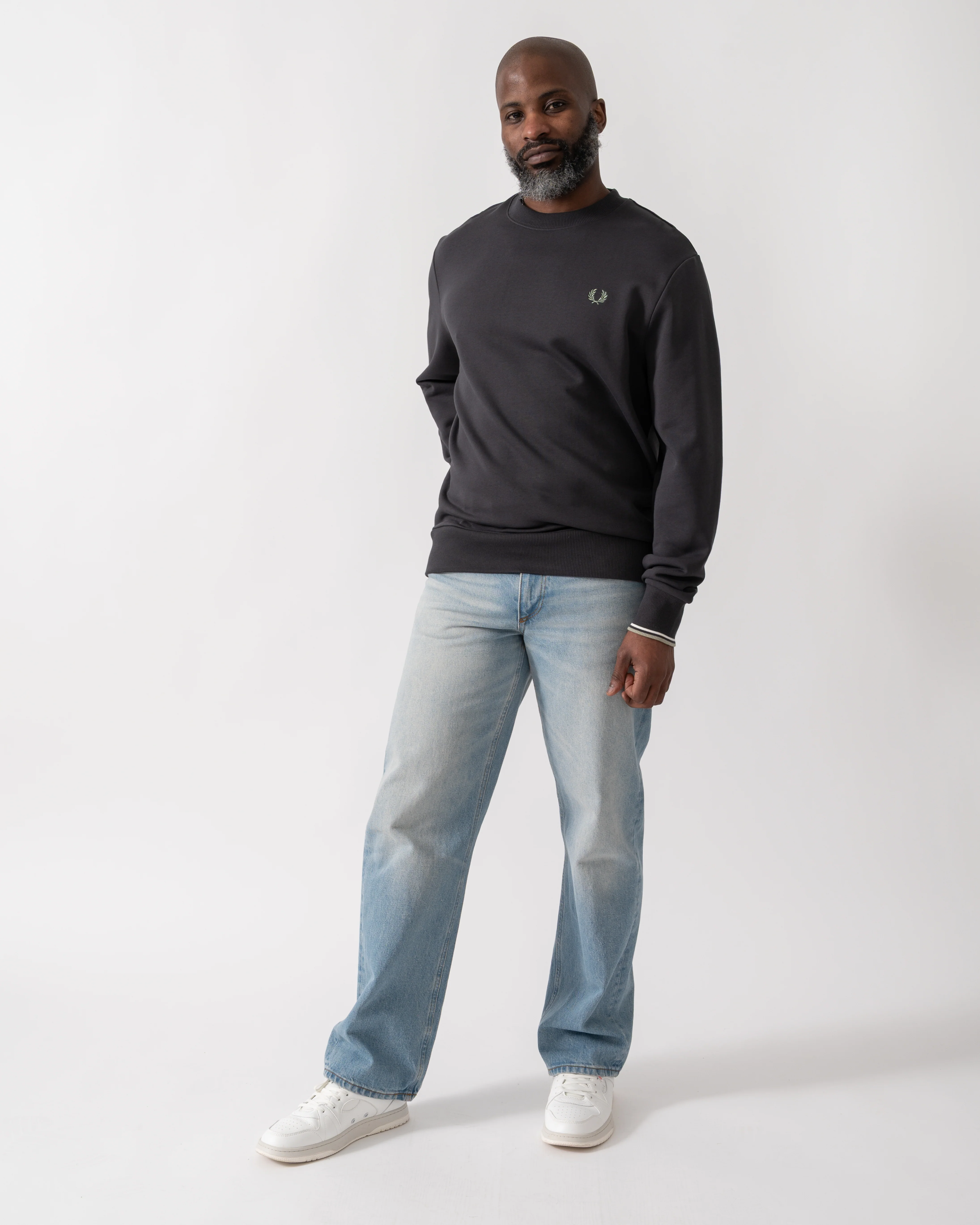 Fred Perry Mens Crew Neck Sweatshirt - Anchor Grey/Ecru/Seagrass 87A - Image 2