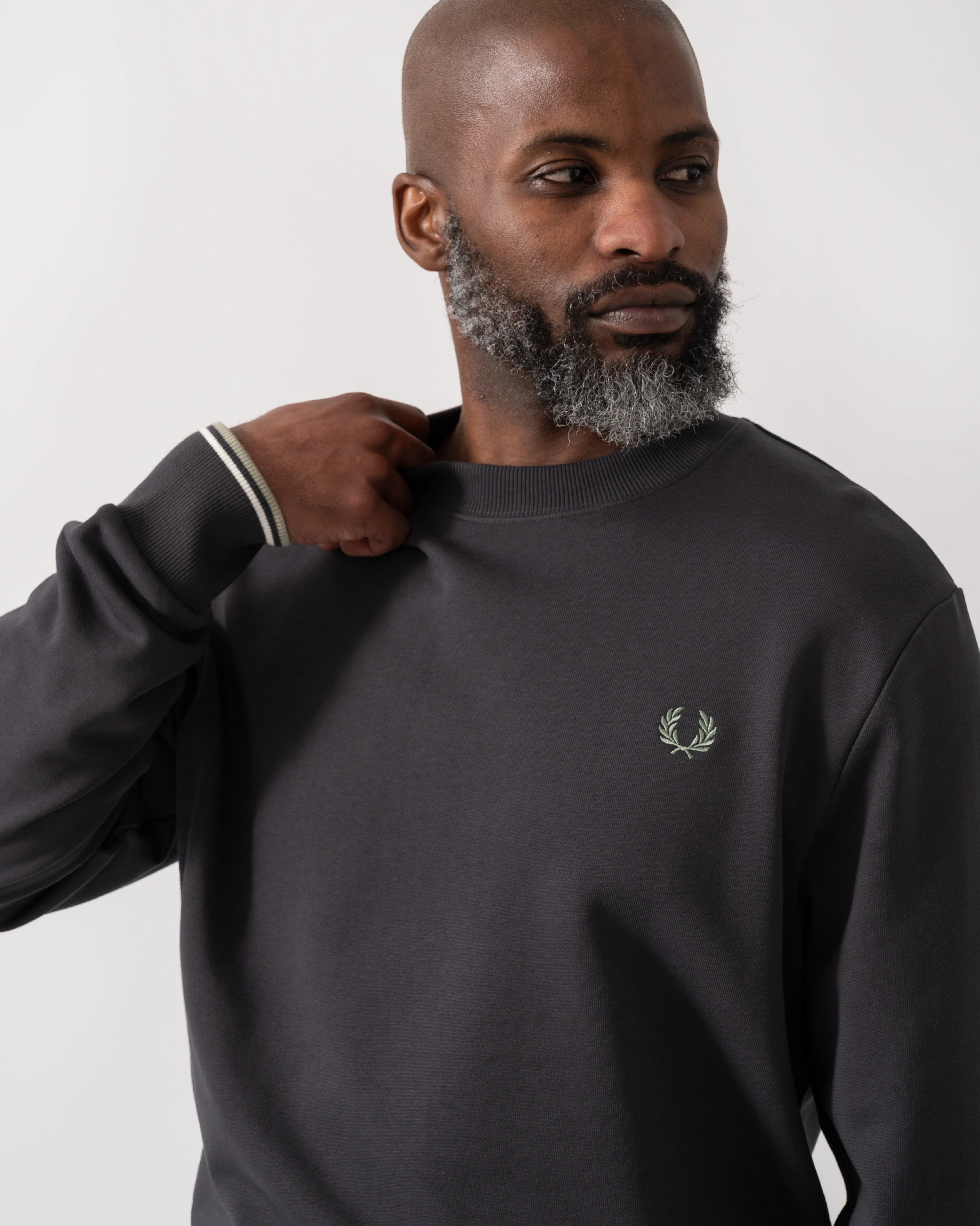 Fred Perry Mens Crew Neck Sweatshirt - Anchor Grey/Ecru/Seagrass 87A - Image 3