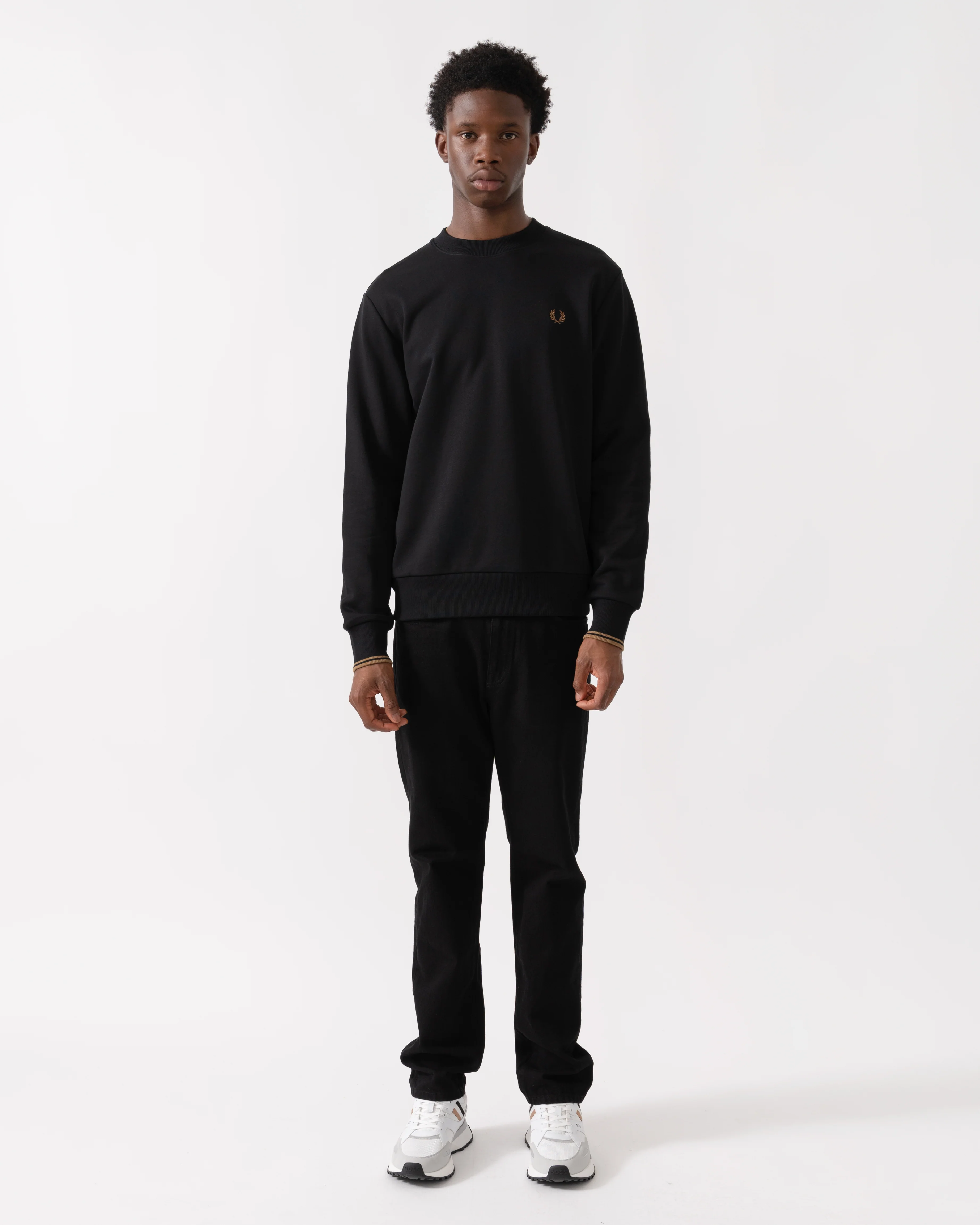 Fred Perry Mens Crew Neck Sweatshirt - Black/Shaded Stone/Shaded Stone S77 - Image 3