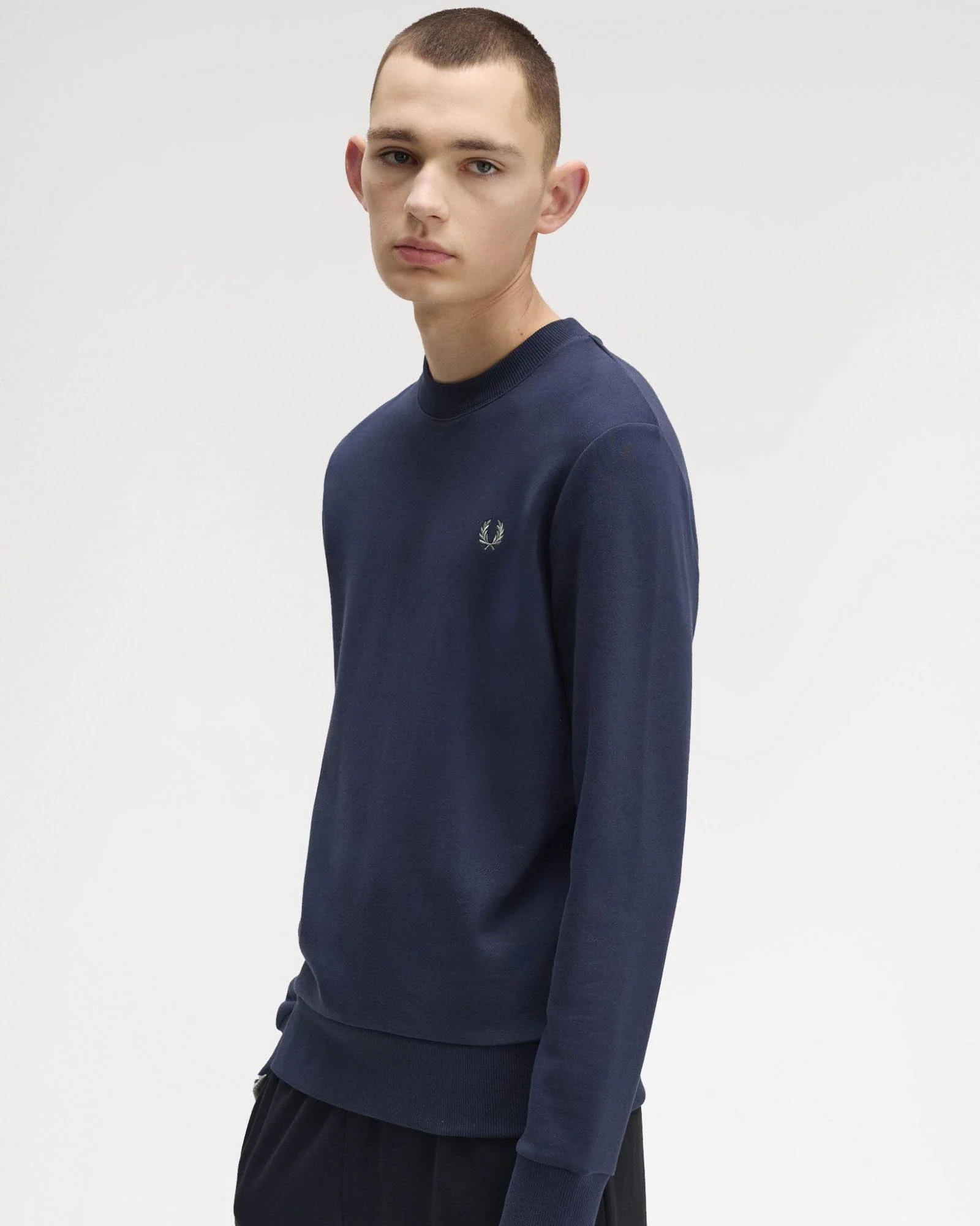 Fred Perry Mens Crew Neck Sweatshirt - Dark Airforce/Light Ice/Bayleaf Z47 - Image 2